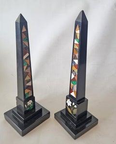 Good near Pair of Antique English Pietra Dura Obelisks