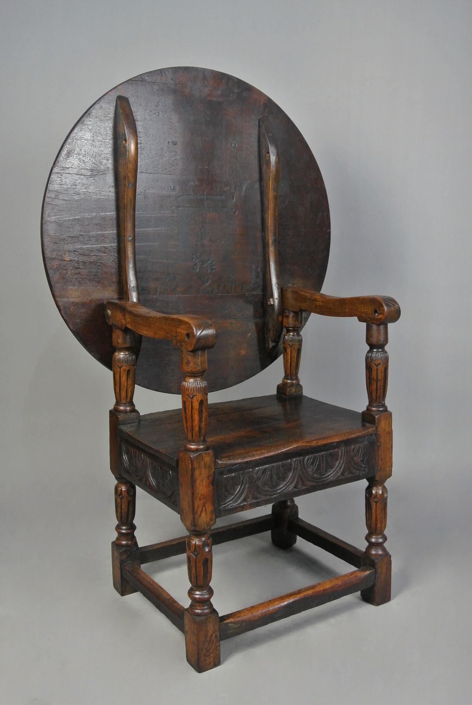 18th Century and Earlier Good Oak Wainscot Chair Monk’s Table