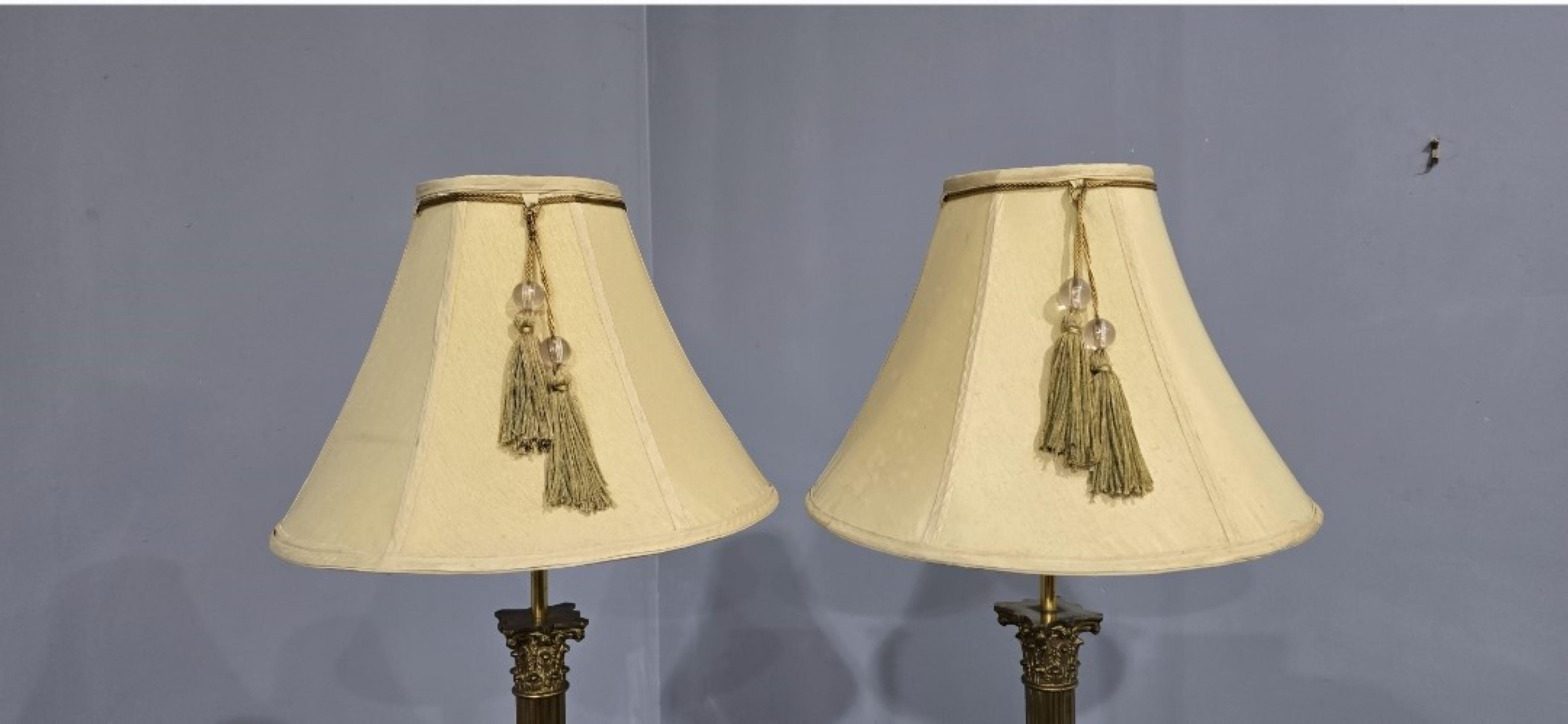 English Good Pair Brass Corinthian Column Lamps For Sale