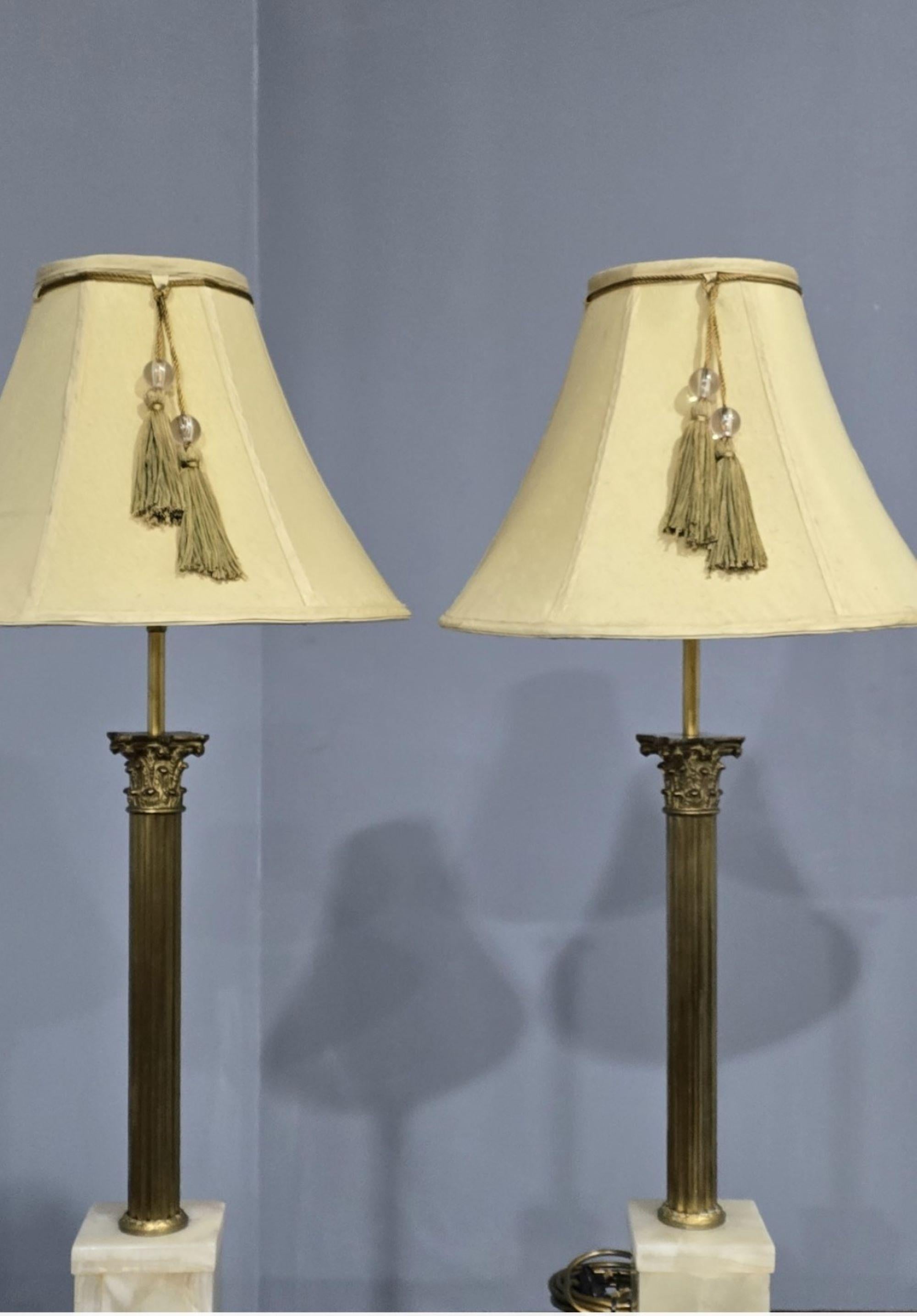 Good Pair Brass Corinthian Column Lamps In Good Condition For Sale In Swadlincote, GB