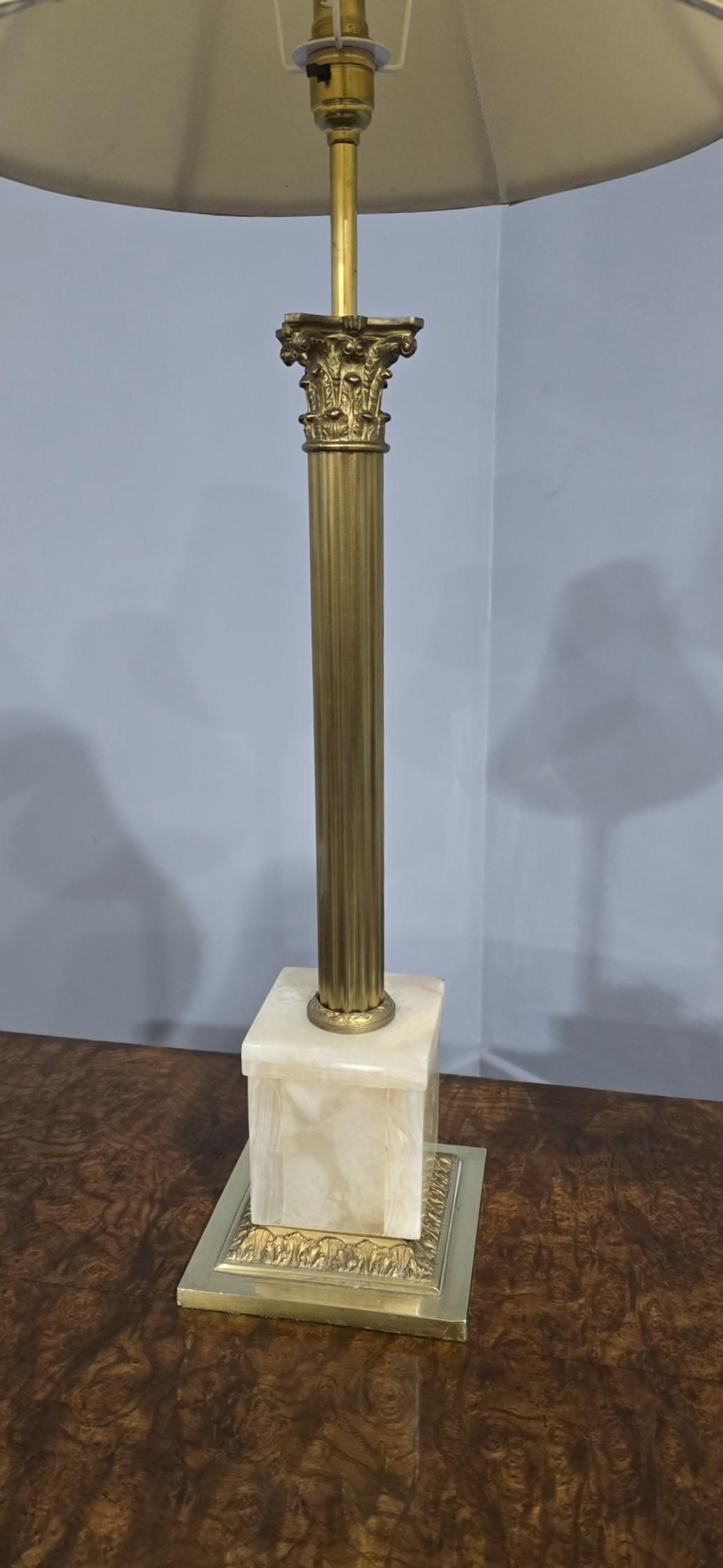 Good Pair Brass Corinthian Column Lamps For Sale 1