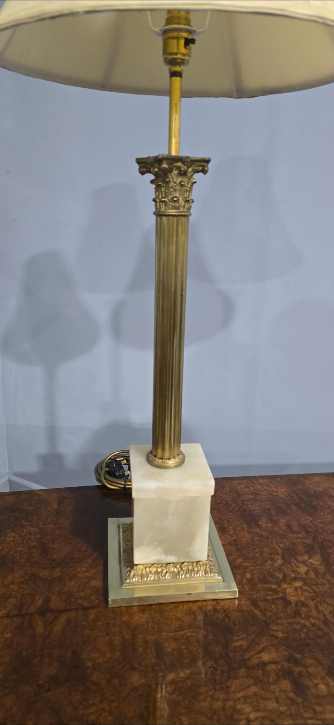 Good Pair Brass Corinthian Column Lamps For Sale 2
