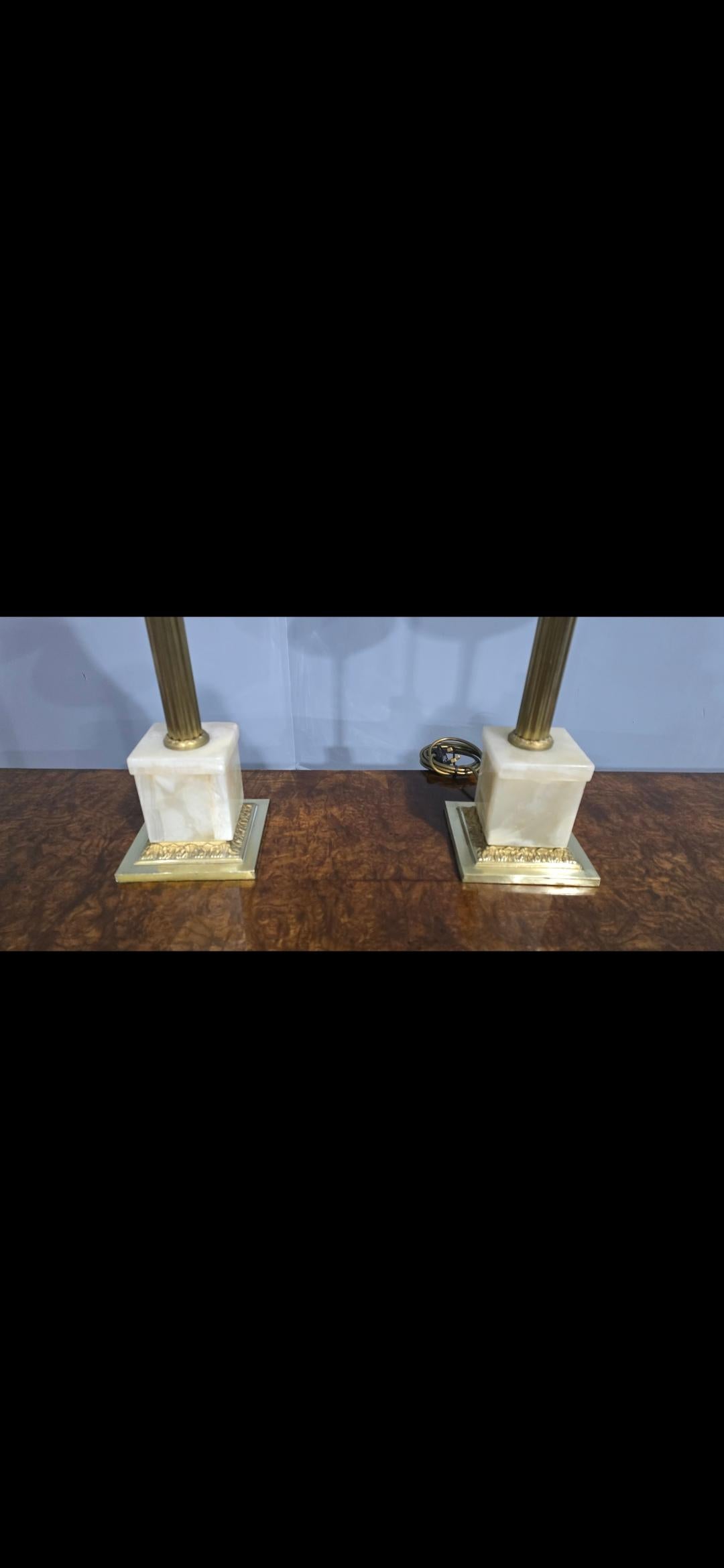 Good Pair Brass Corinthian Column Lamps For Sale 3