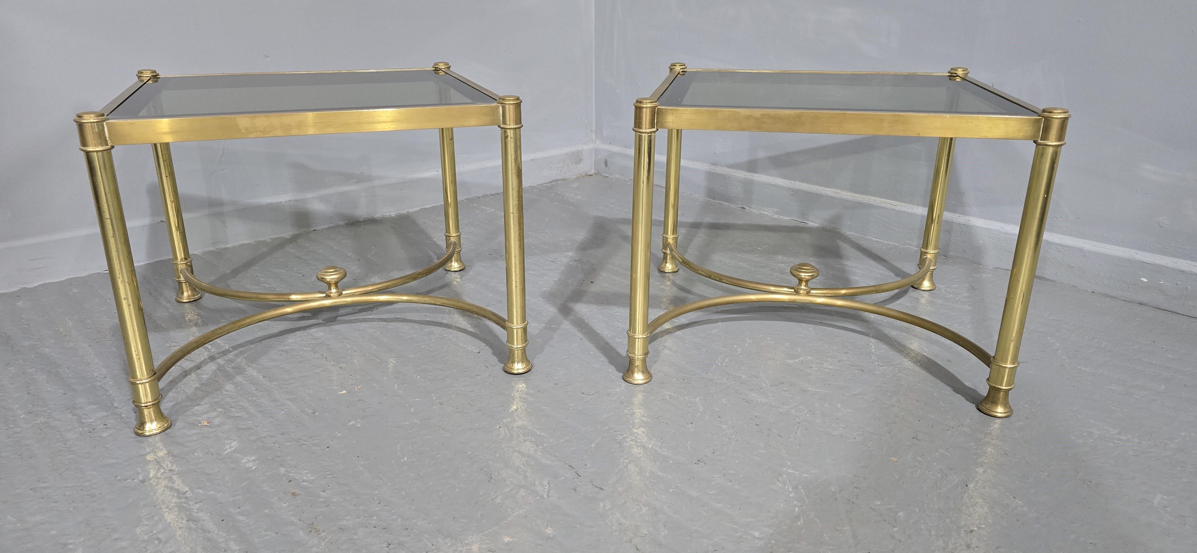French Provincial Good Pair Brass End Lamp Tables For Sale