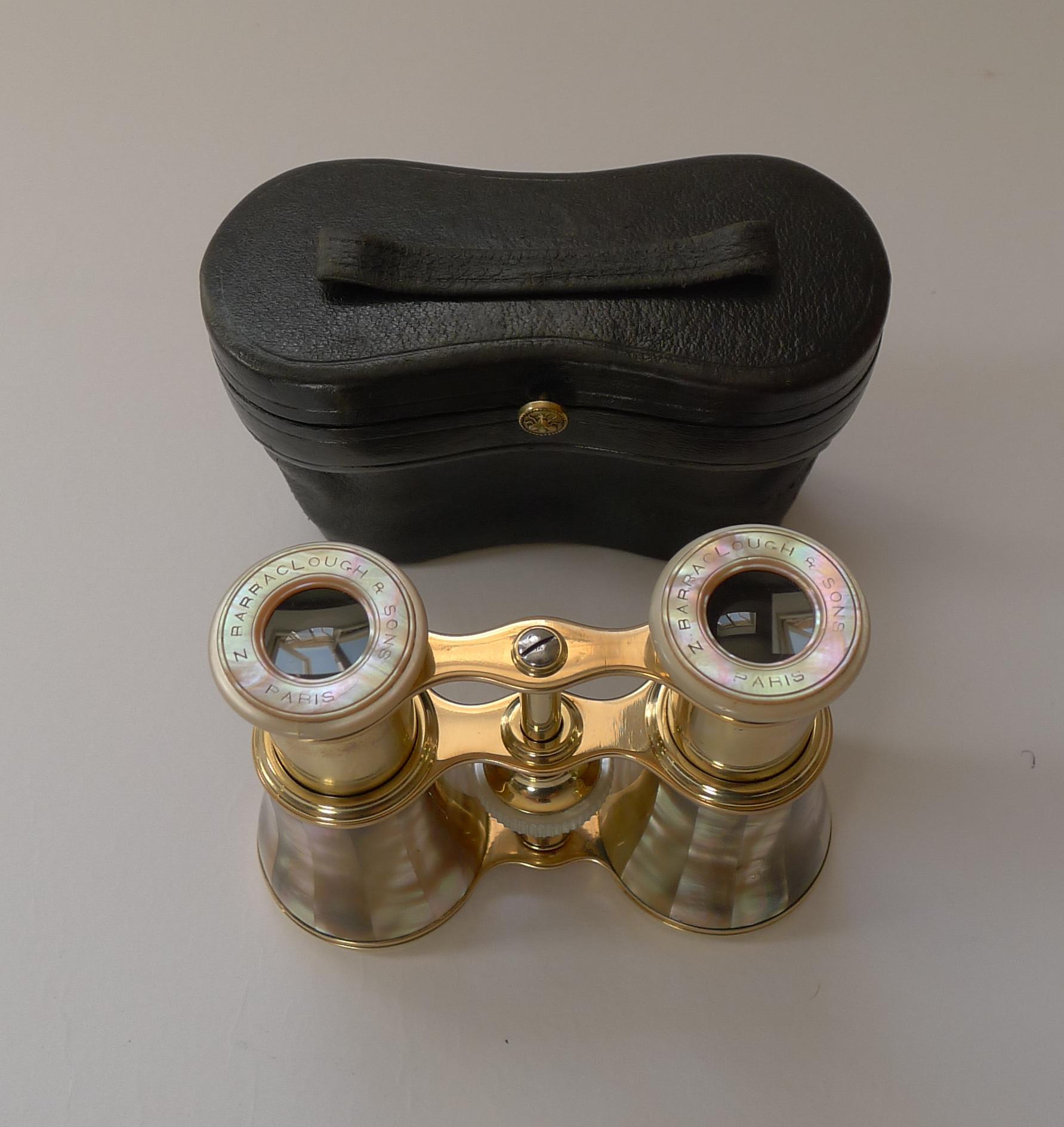 Edwardian Good Pair French Cased Mother of Pearl Opera Glasses, c.1900