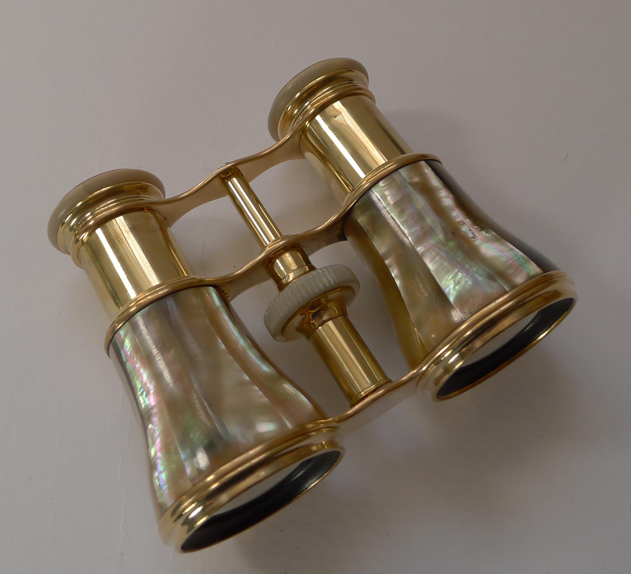 Early 20th Century Good Pair French Cased Mother of Pearl Opera Glasses, c.1900