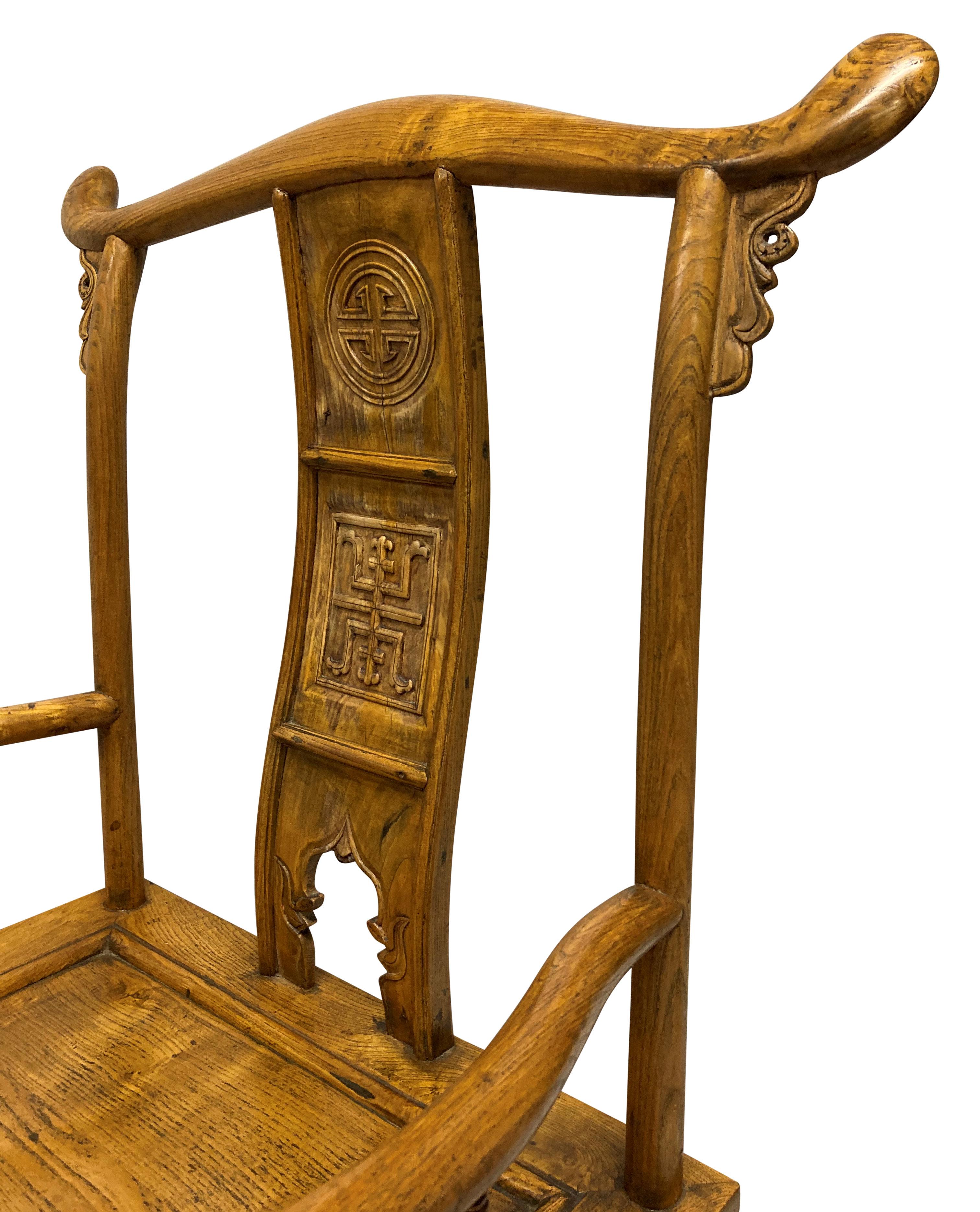 Good Pair Of 19th Century Chinese Yoke Back Scholars Chairs In Good Condition For Sale In London, GB