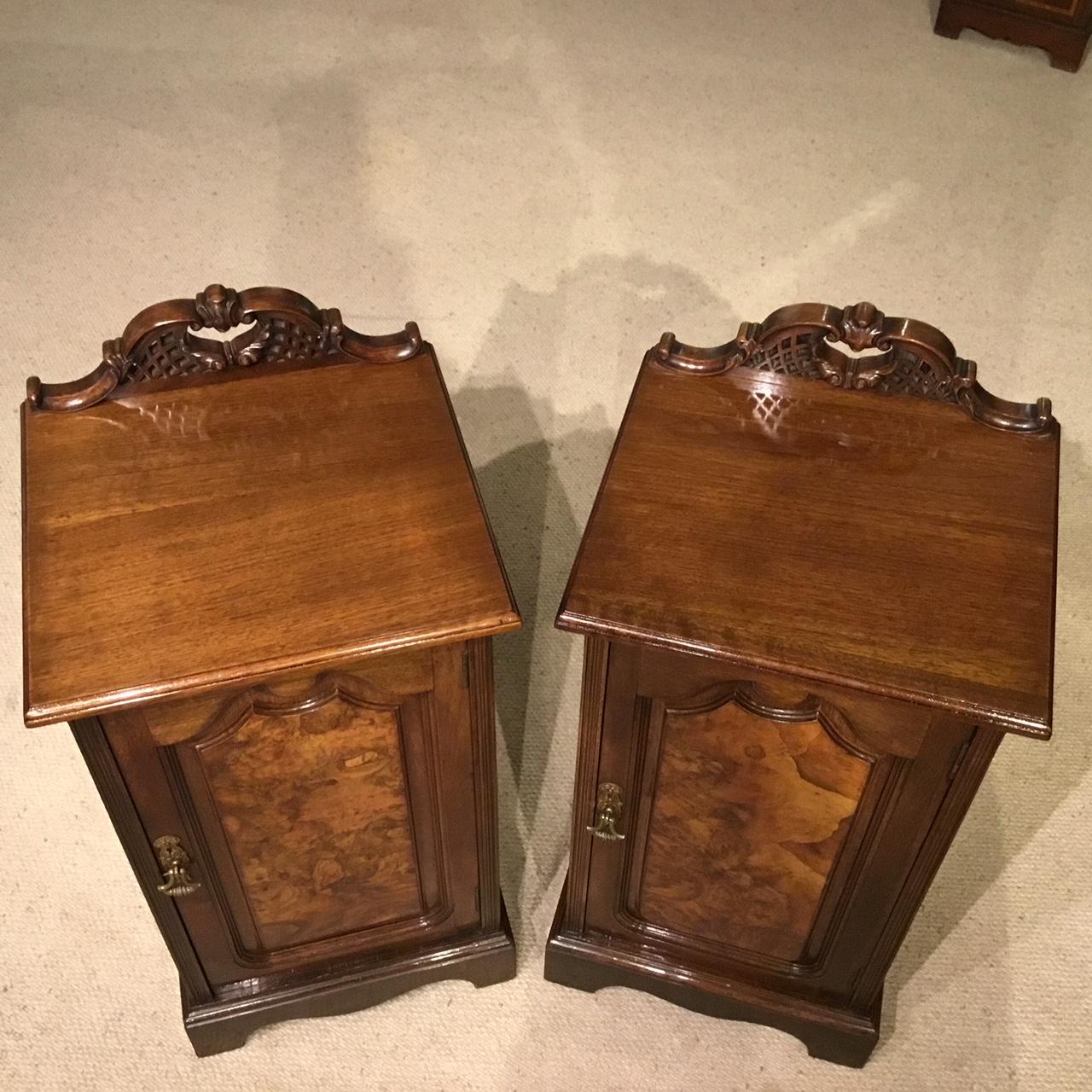Good Pair of Burr Walnut and Walnut Late Victorian Period Bedside Cabinets 1