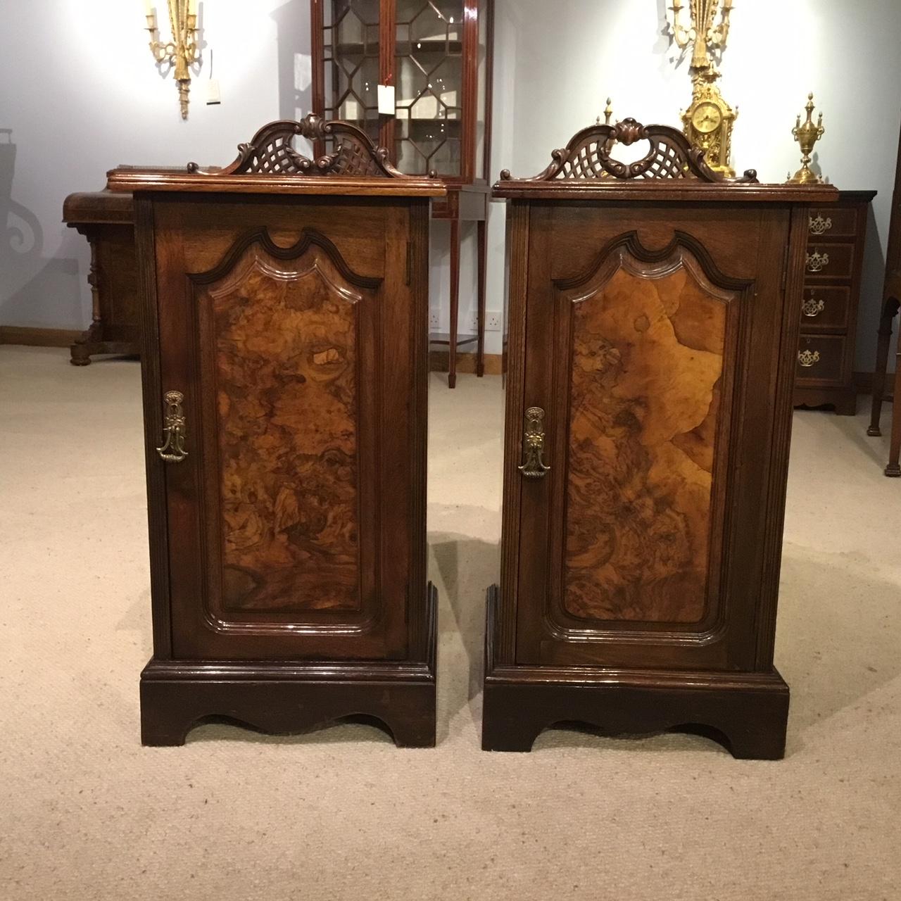 Good Pair of Burr Walnut and Walnut Late Victorian Period Bedside Cabinets 4