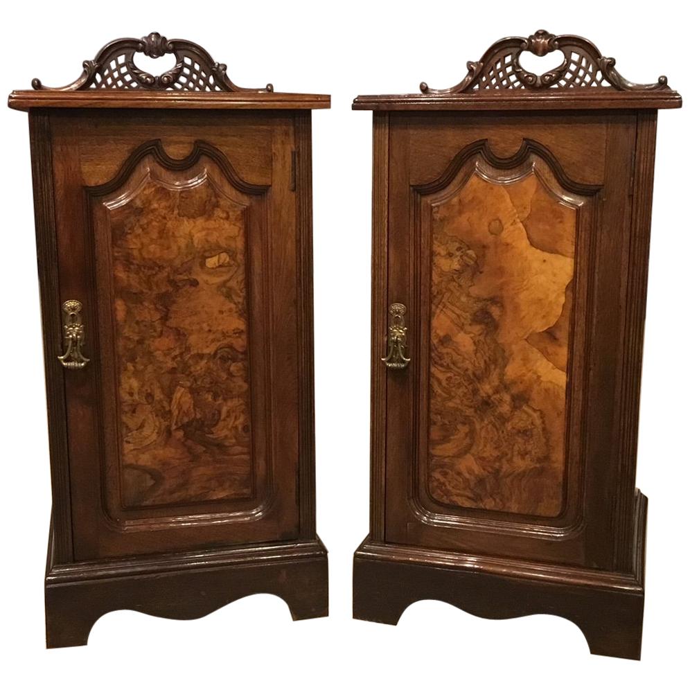 Good Pair of Burr Walnut and Walnut Late Victorian Period Bedside Cabinets