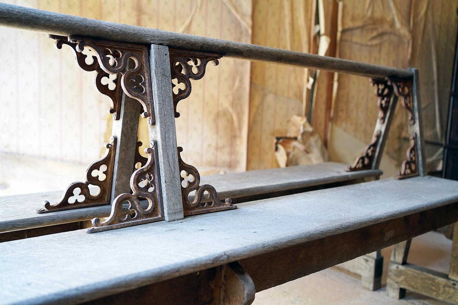 Good Pair of c.1900 French Gothic Revival Oak Benches For Sale 8