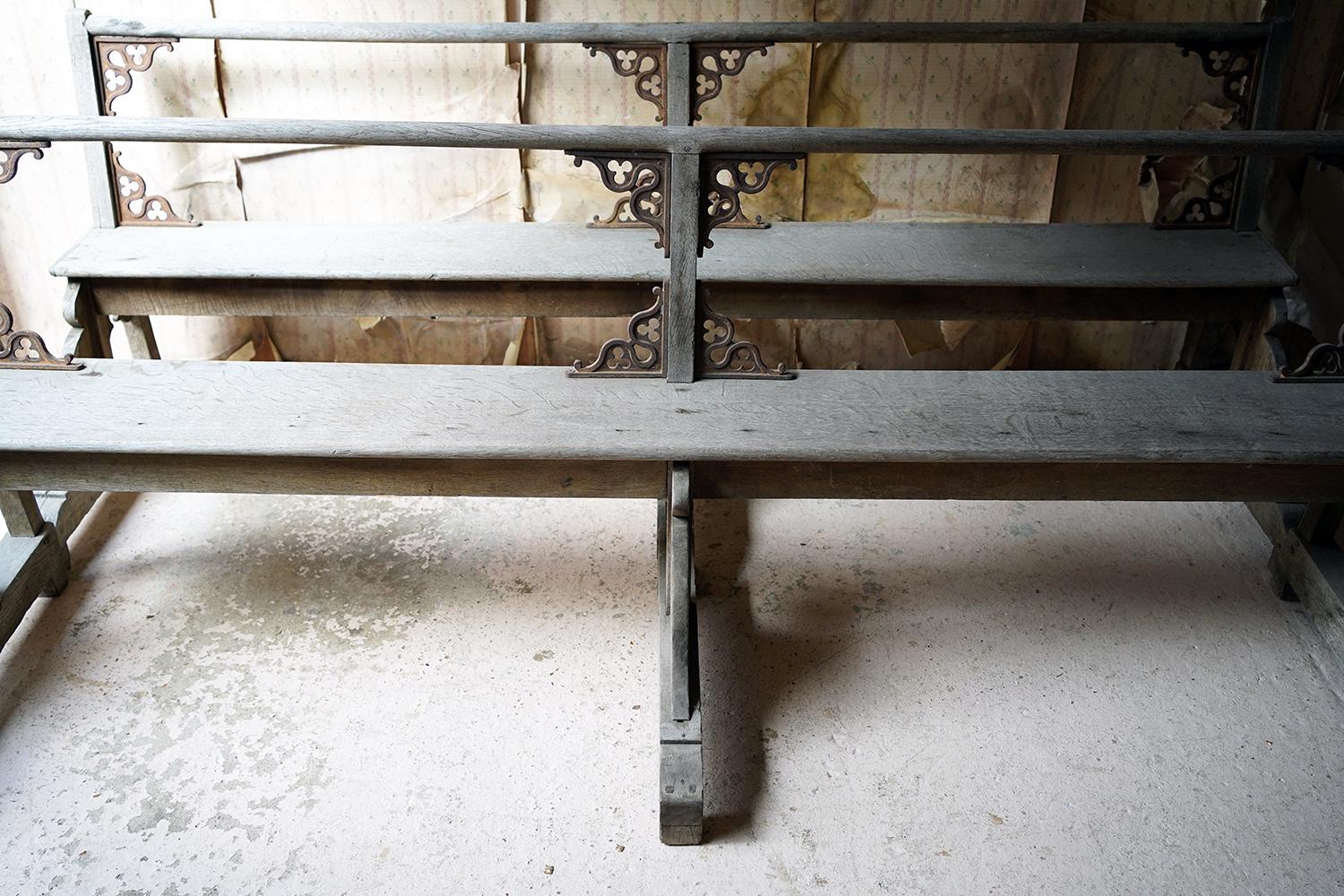 Good Pair of c.1900 French Gothic Revival Oak Benches For Sale 14