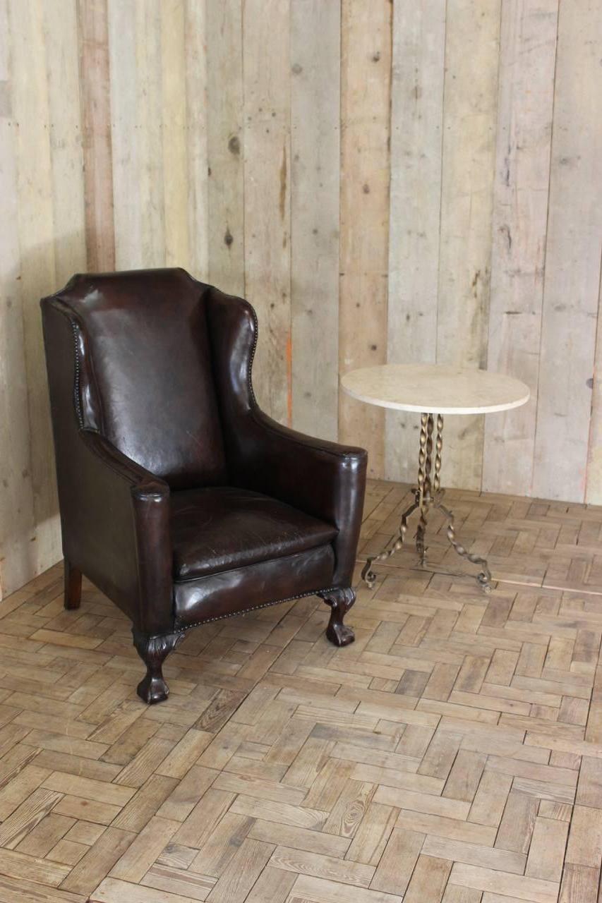 Good Pair of circa 1910 English Wingback Leather Armchairs 3
