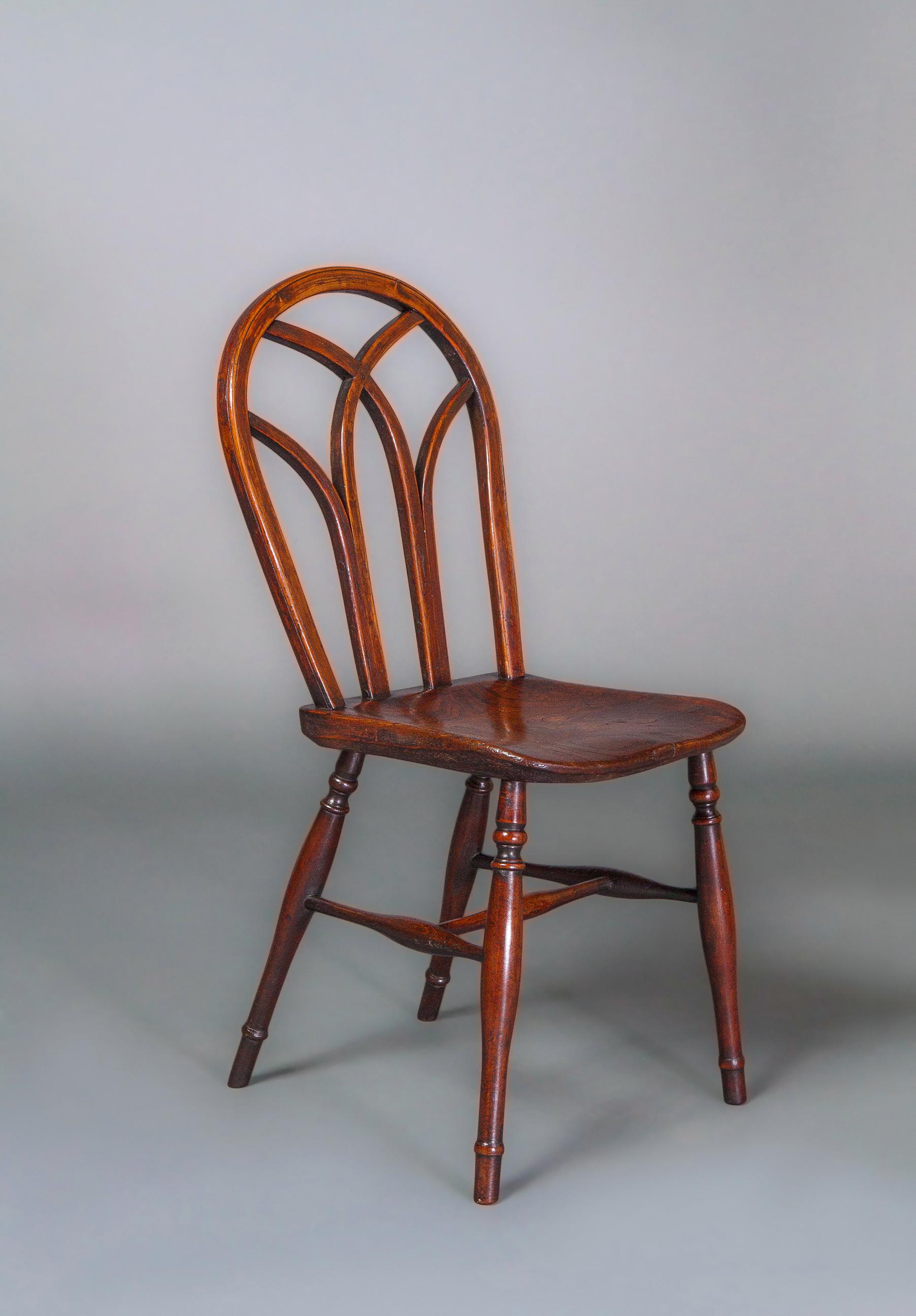 Gothic Revival Good Pair of Early 19th Century Gothic Hoop Back Elm Windsor Side Chairs For Sale