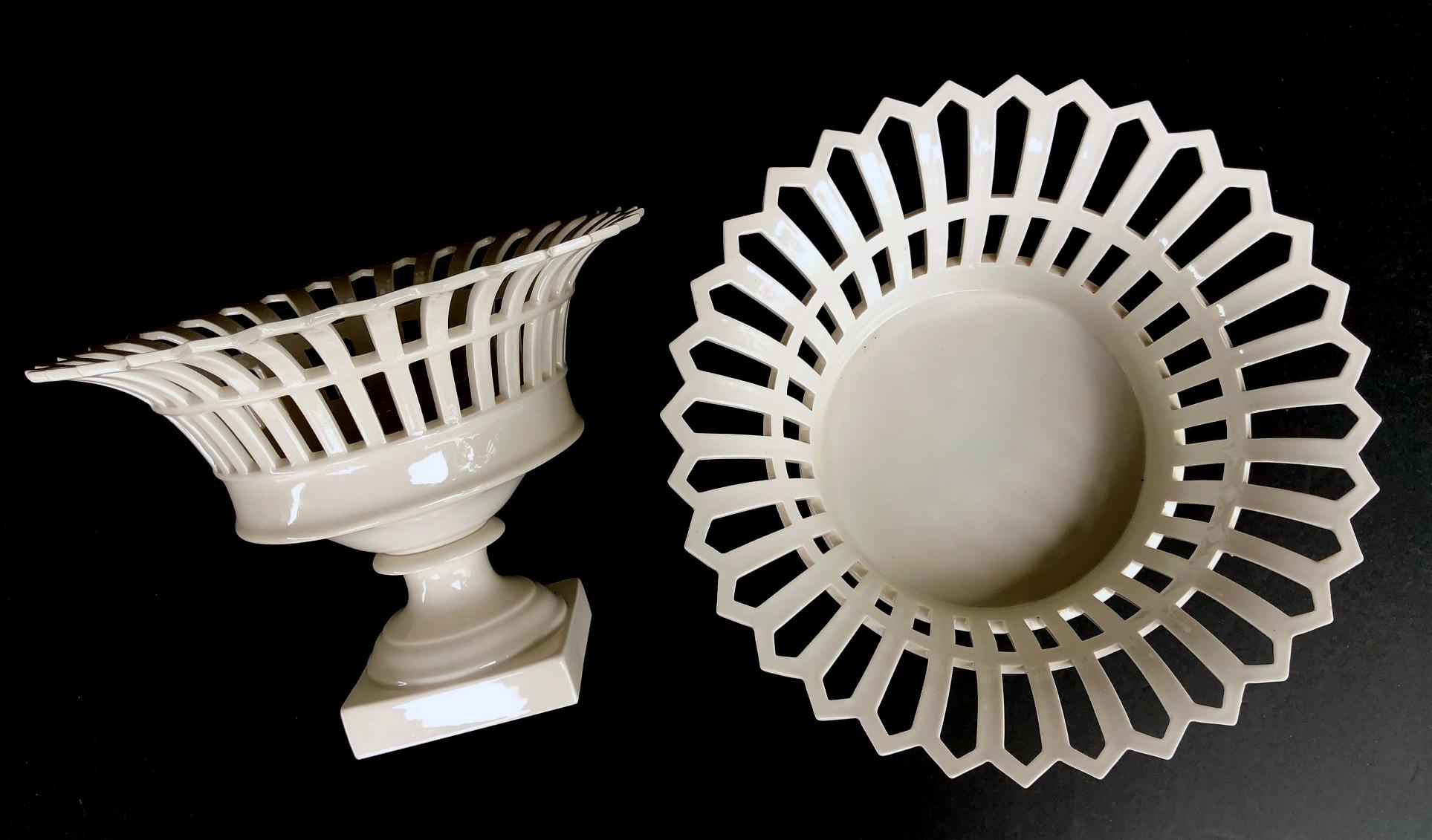 Good Pair of German KPM White-glazed Pierced Lattice Porcelain Compotes In Good Condition For Sale In San Francisco, CA