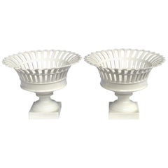 Good Pair of German KPM White-glazed Pierced Lattice Porcelain Compotes