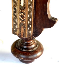 Good Pair of Moroccan Carved and Inlaid Square Leather Upholstered Stools