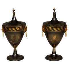 Good Pair of Regency Tole Work Chestnut Urns