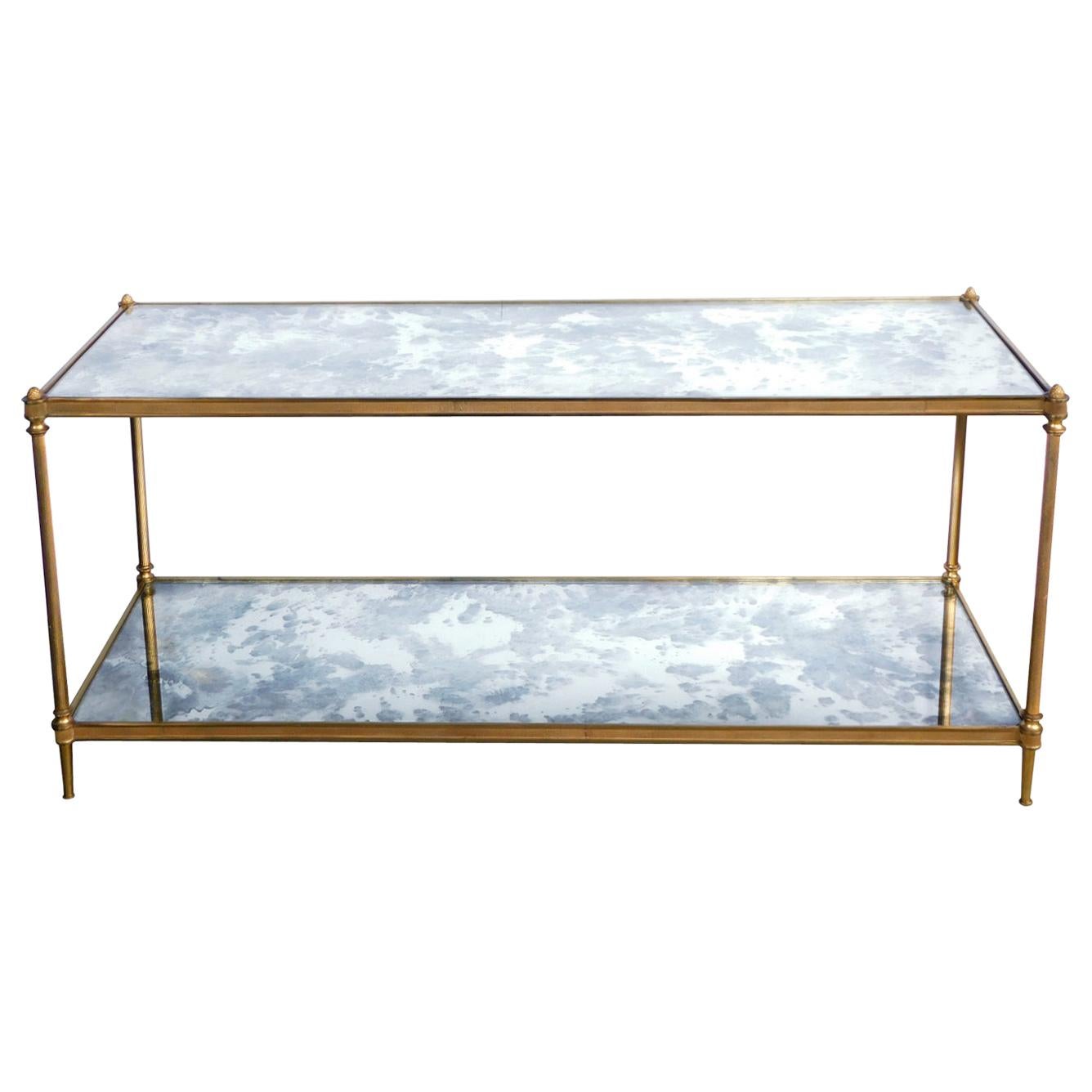Good Quality 1960s Maison Jansen Gilt-Bronze and Mirrored 2-Tier Coffee Table