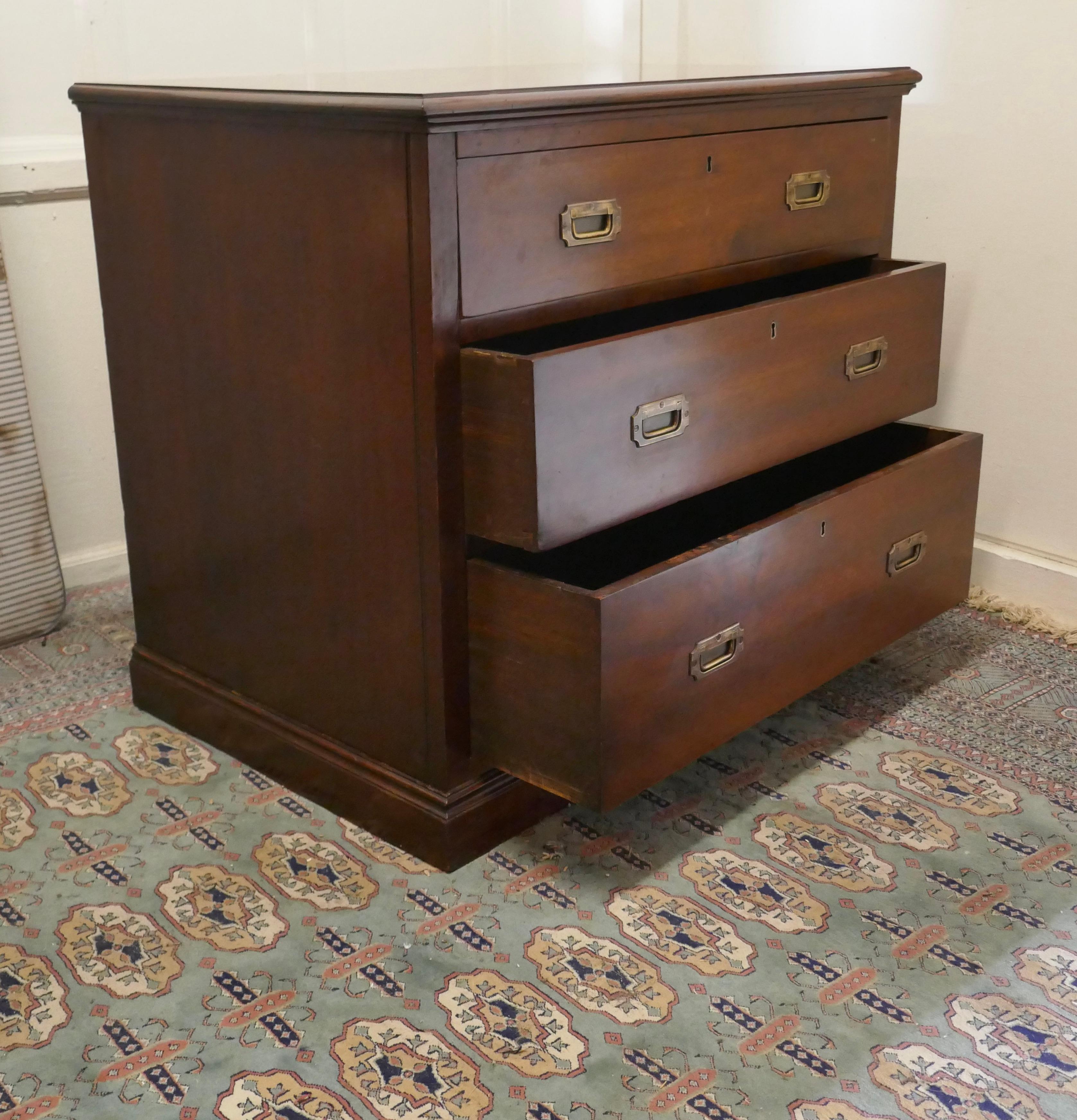 19th Century Good Quality 3 Drawer Mahogany Campaign Chest, from HMS Renown For Sale