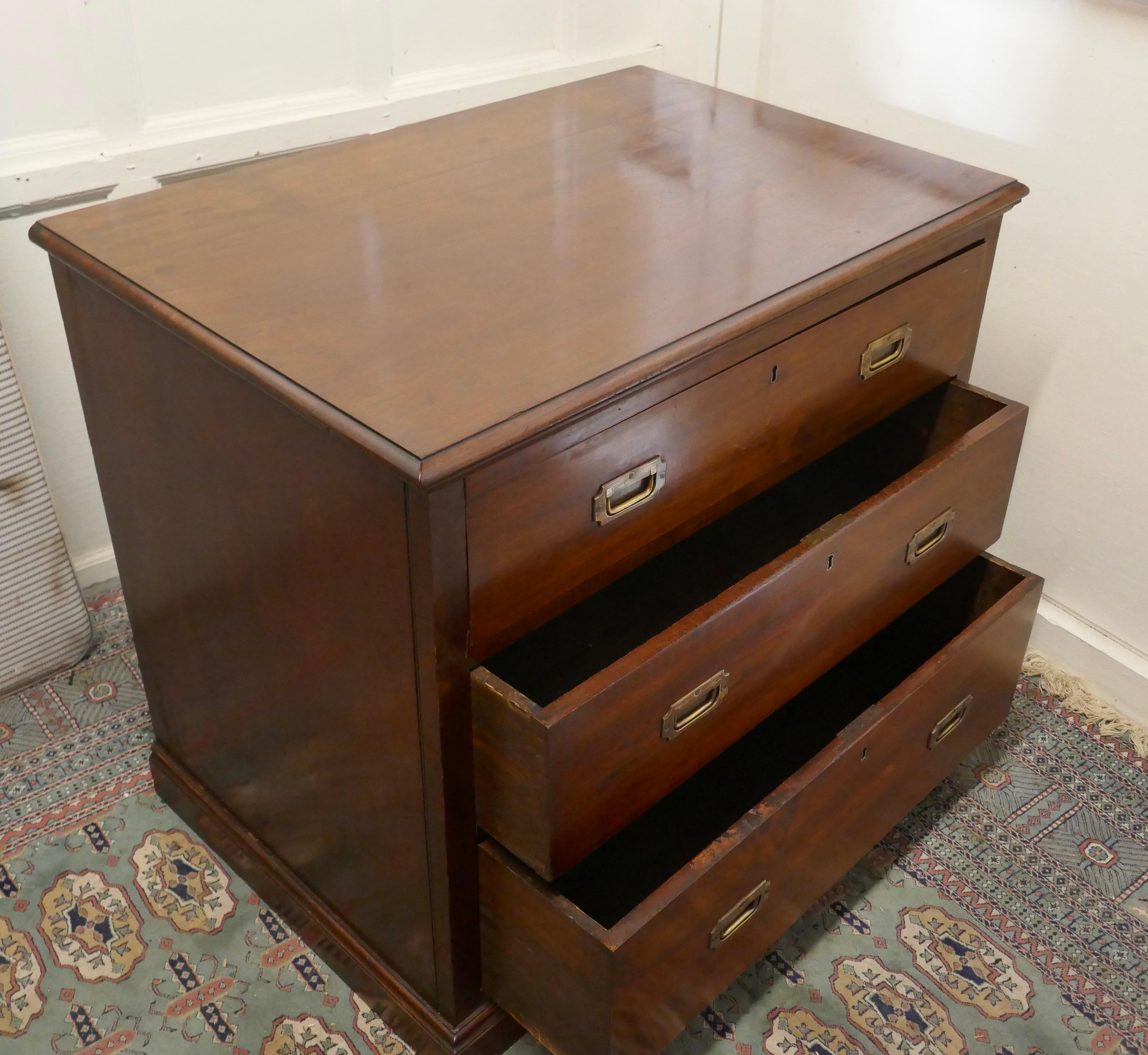 Good Quality 3 Drawer Mahogany Campaign Chest, from HMS Renown For Sale 1