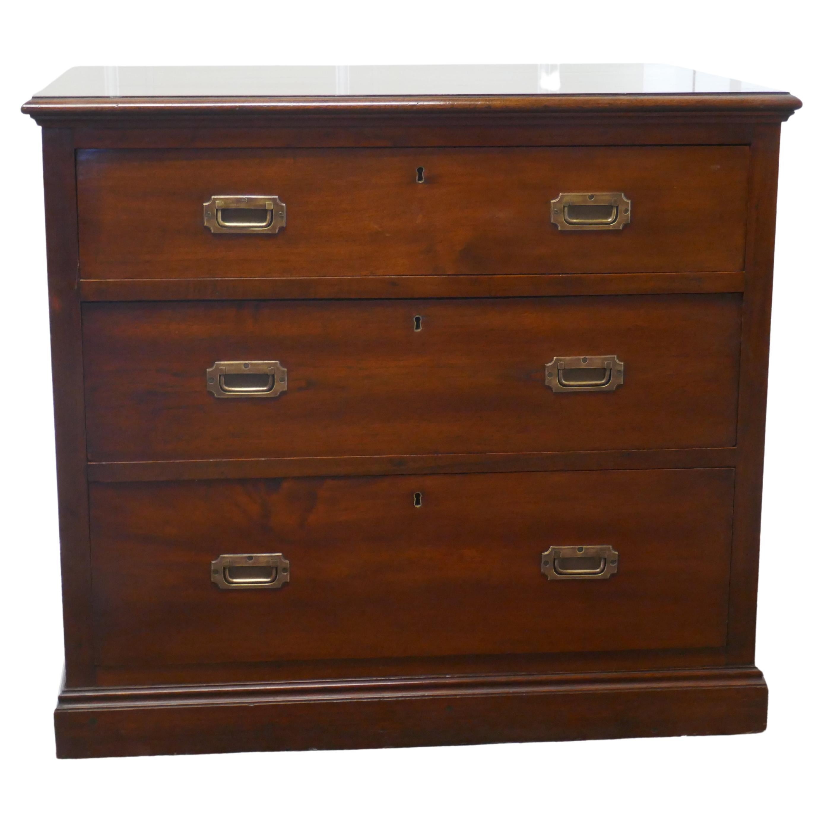 Good Quality 3 Drawer Mahogany Campaign Chest, from HMS Renown For Sale