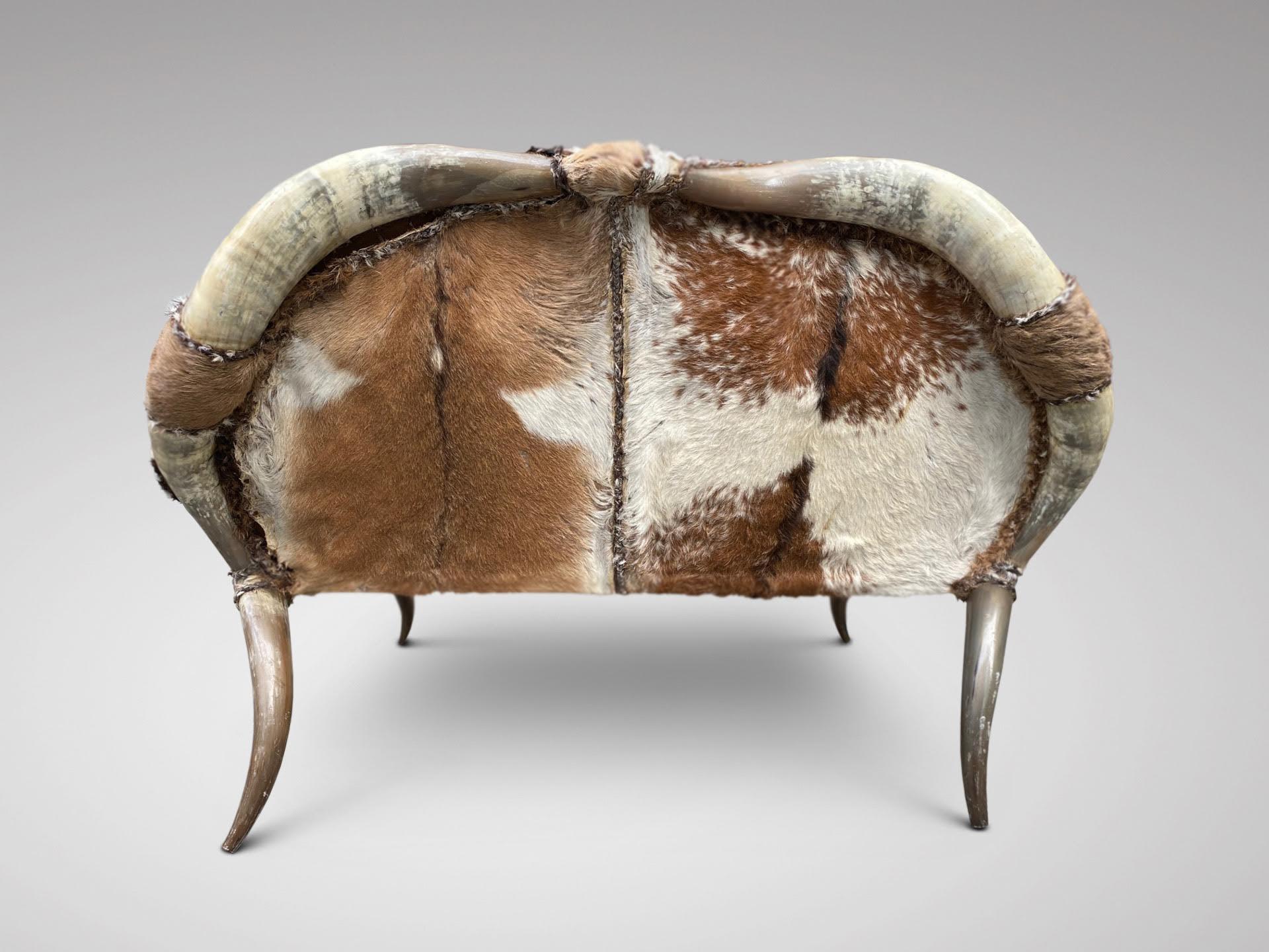 Spanish Good Quality Antique Horn and Animal Skin Settee Sofa For Sale