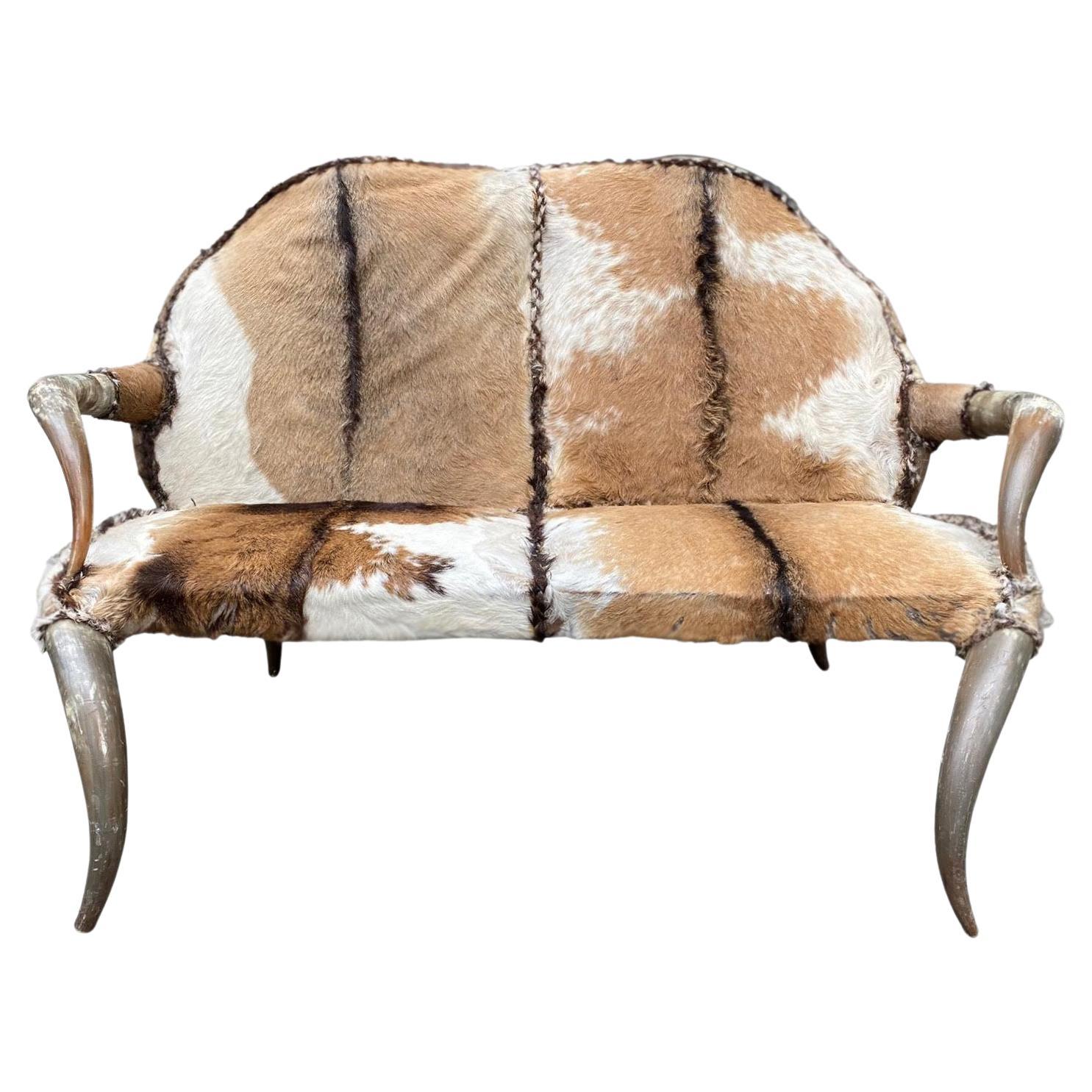 Good Quality Antique Horn and Animal Skin Settee Sofa For Sale