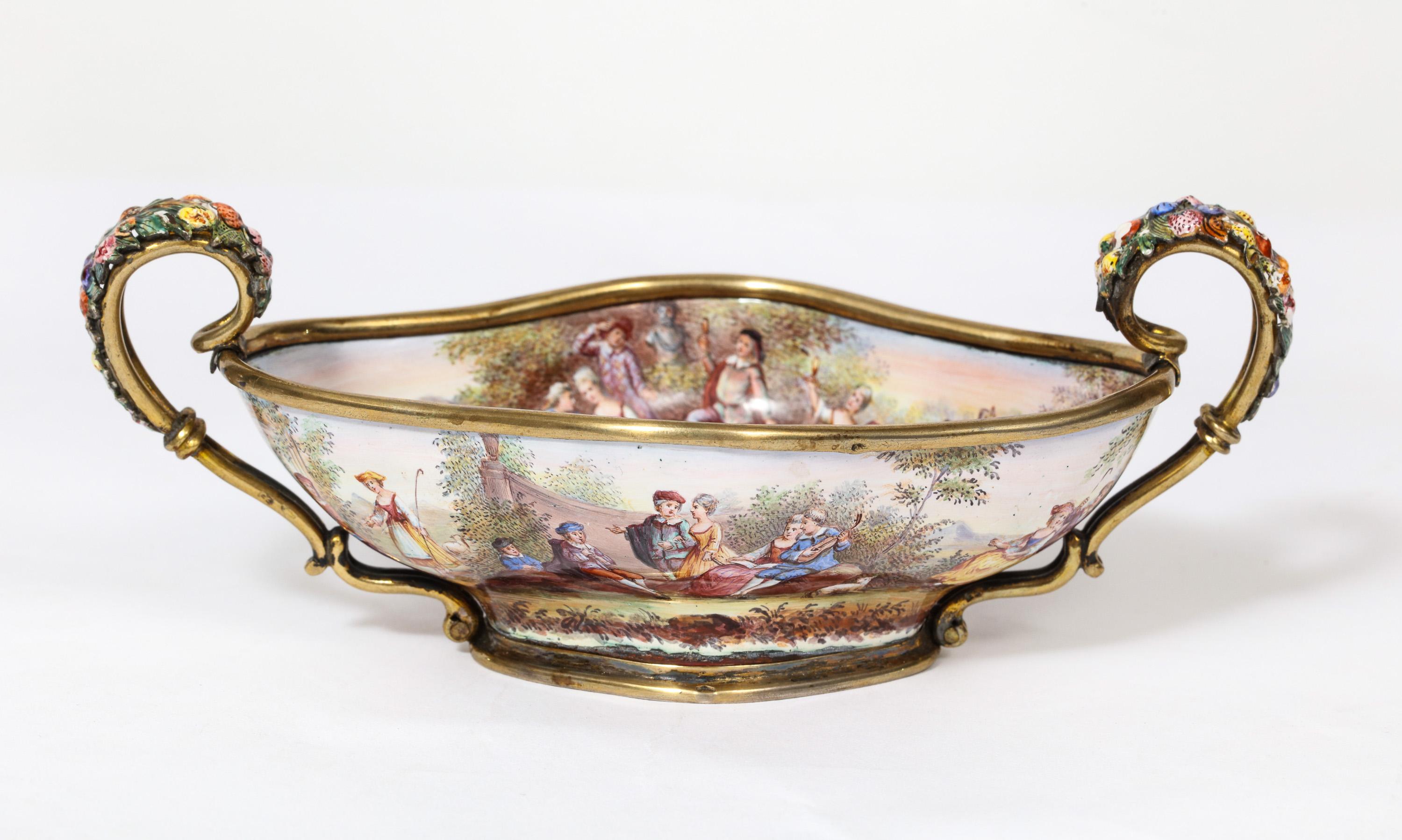 Austrian Good Quality Antique Silver-Mounted Viennese Enamel Bowl, Hermann Ratzersdorfer