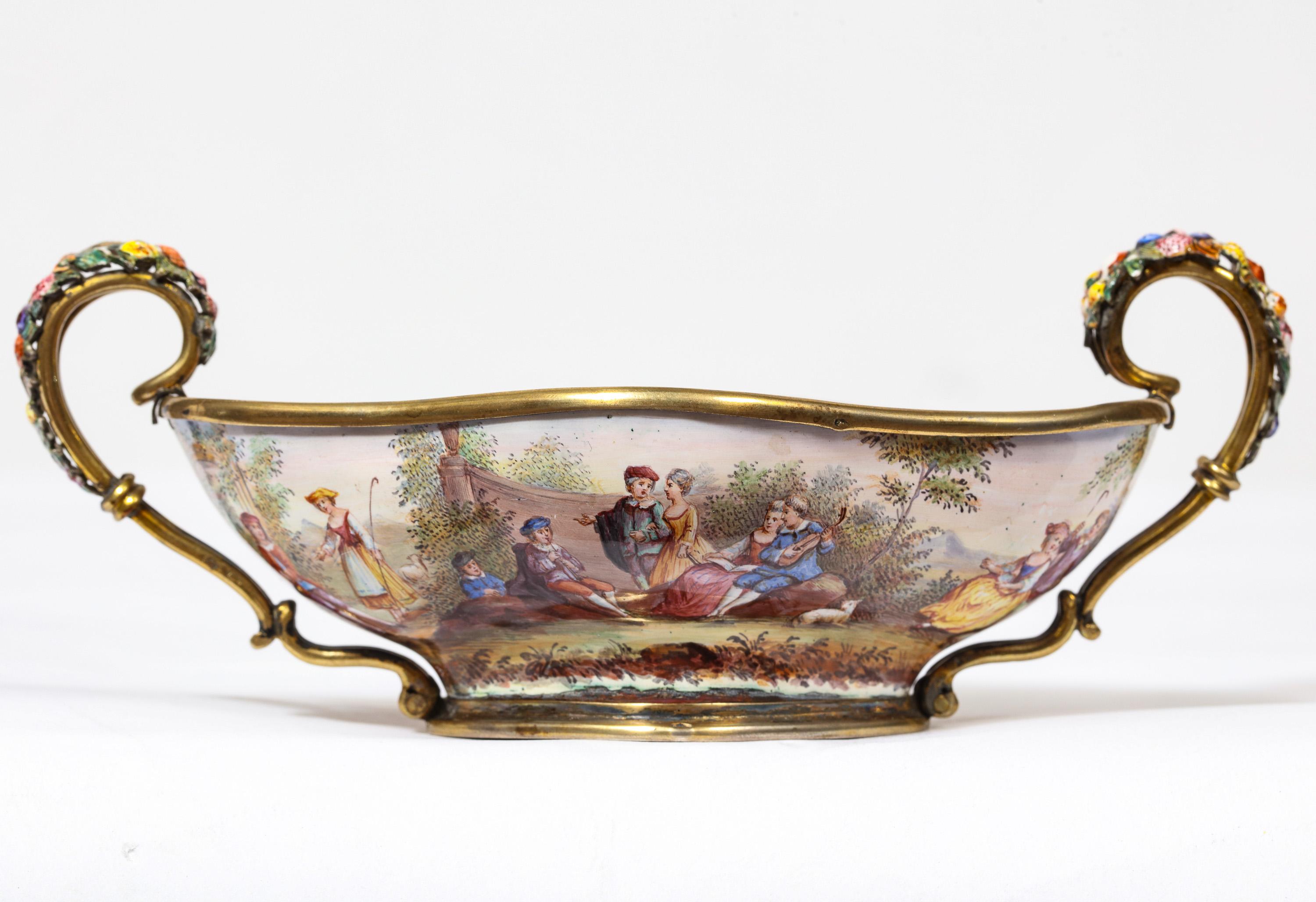Good Quality Antique Silver-Mounted Viennese Enamel Bowl, Hermann Ratzersdorfer In Good Condition In Queens, NY