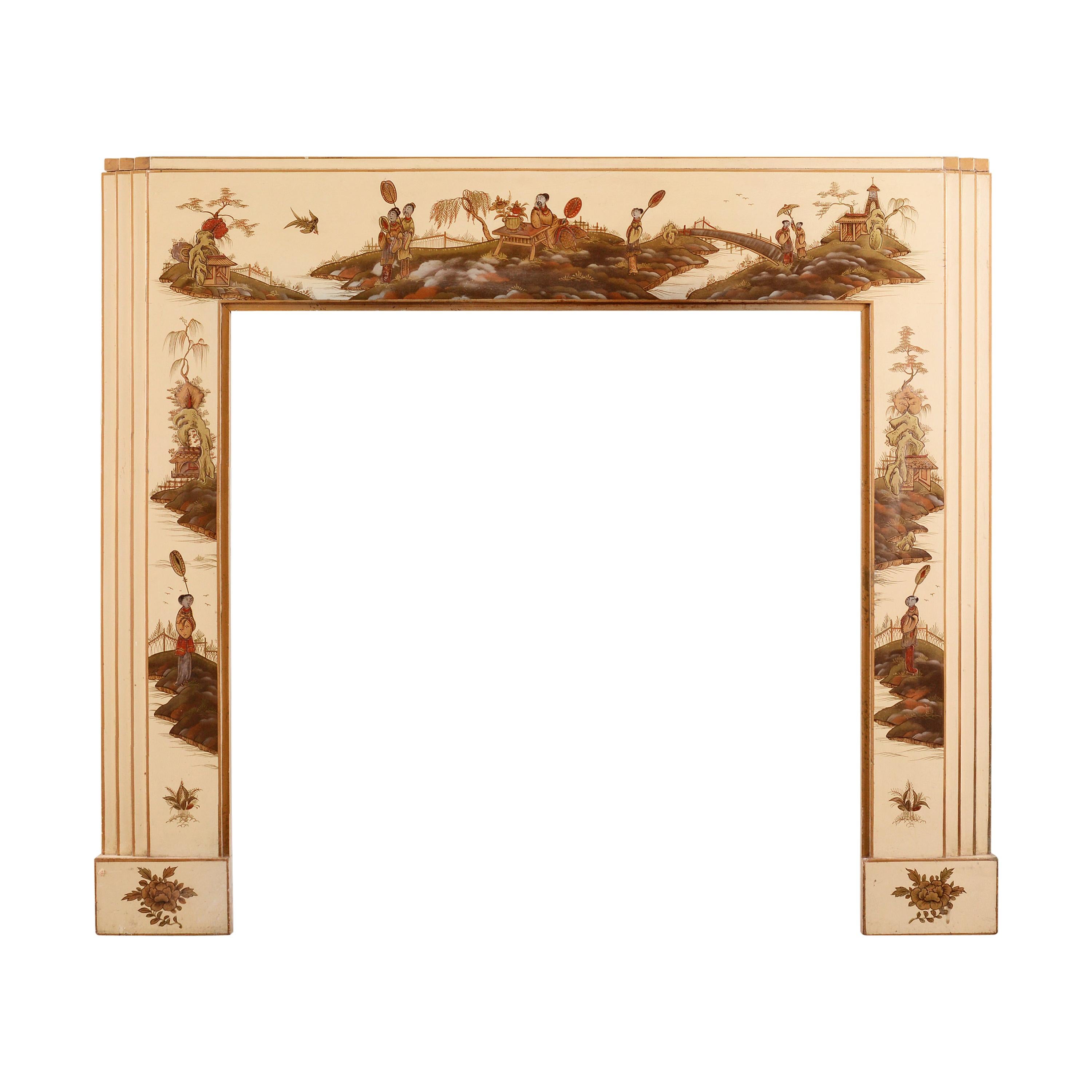 Cheminée Art Déco en bois peint "Chinoiserie" de bonne qualité