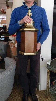 Good Quality Frederick Cooper 1960's Octagonal Burlwood and Brass Lamp