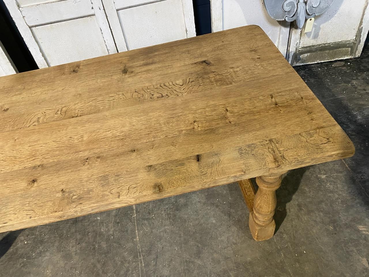 Good Quality French Bleached Oak Farmhouse Dining Table For Sale 6