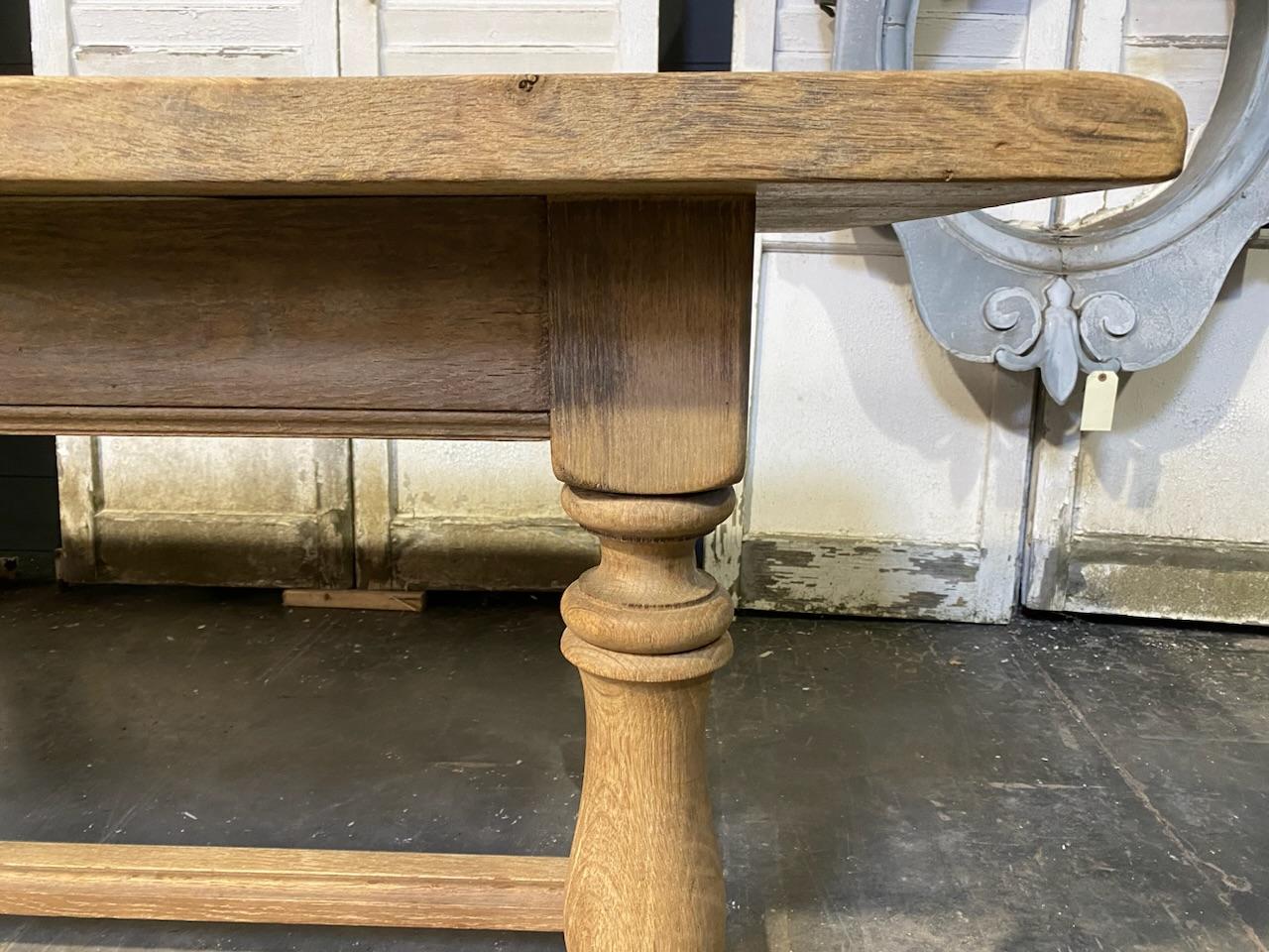 Good Quality French Bleached Oak Farmhouse Dining Table For Sale 8