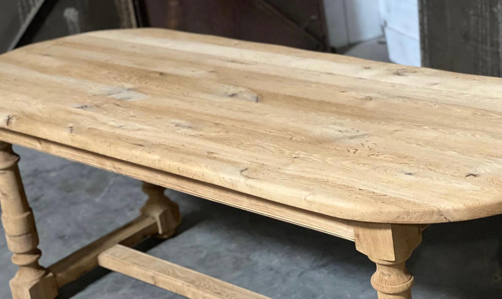 A really nice table this one and an unusual model, having the 4 legs with Oval ends. French in origin and dating to the early 1900s of excellent quality construction this table wil be around for generations to come.
We have bleached the Oak for a