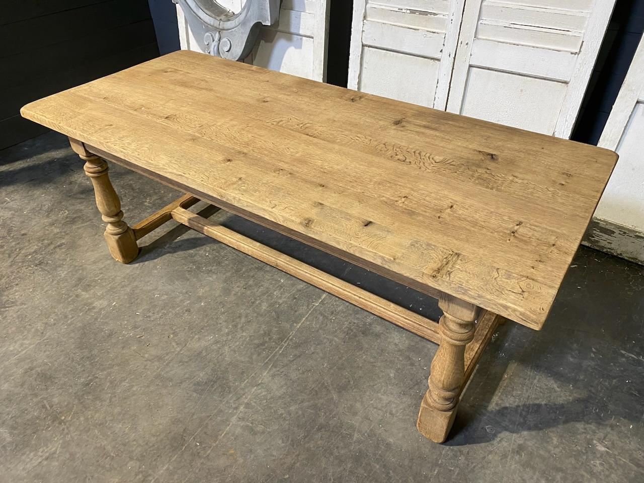 20th Century Good Quality French Bleached Oak Farmhouse Dining Table For Sale