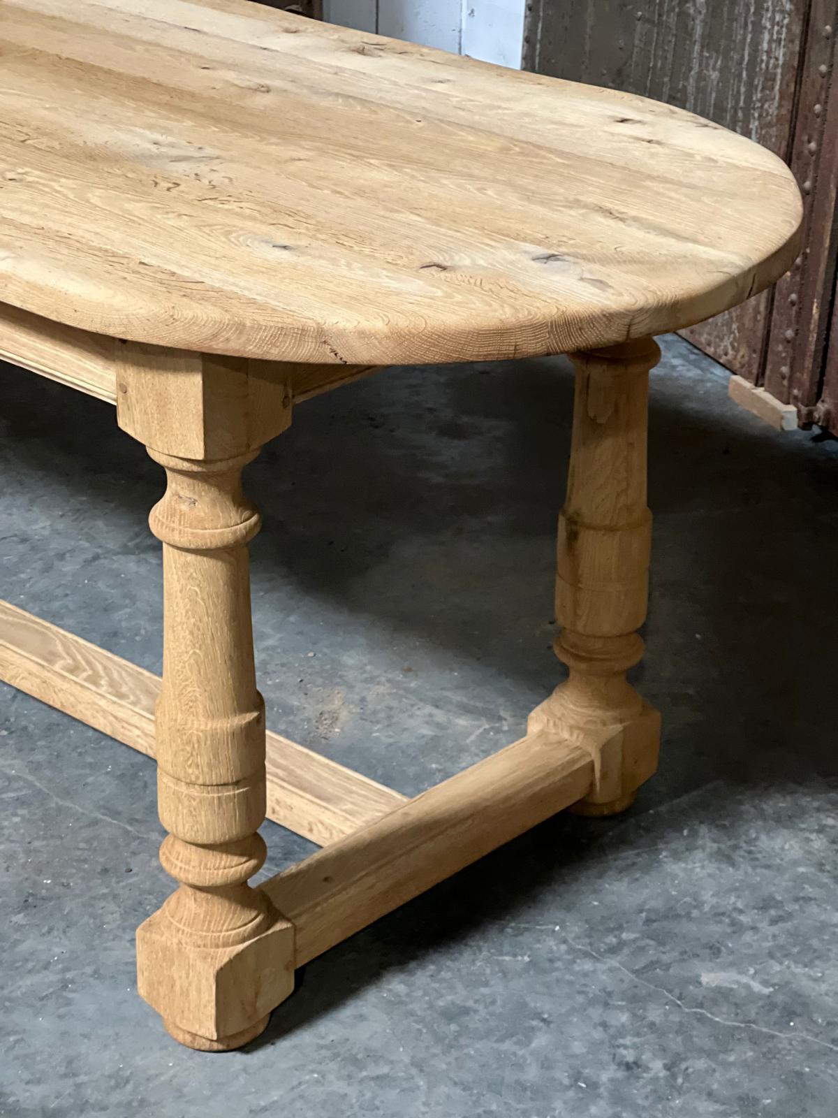 20th Century Good Quality French Bleached Oak Farmhouse Dining Table 