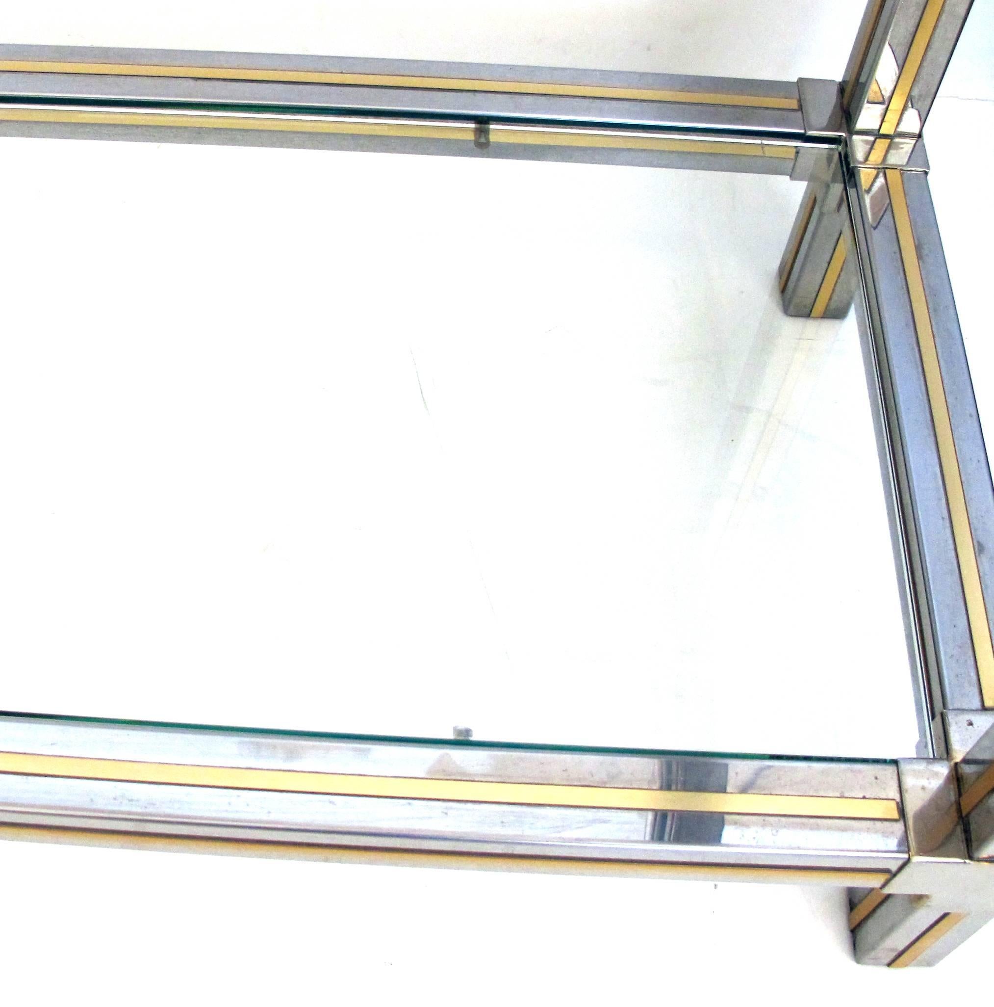 Modern Good Quality French Chrome and Brass Console Table Designed by Guy Lefevre For Sale
