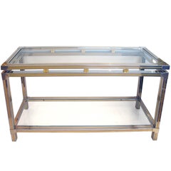 Retro Good Quality French Chrome and Brass Console Table Designed by Guy Lefevre