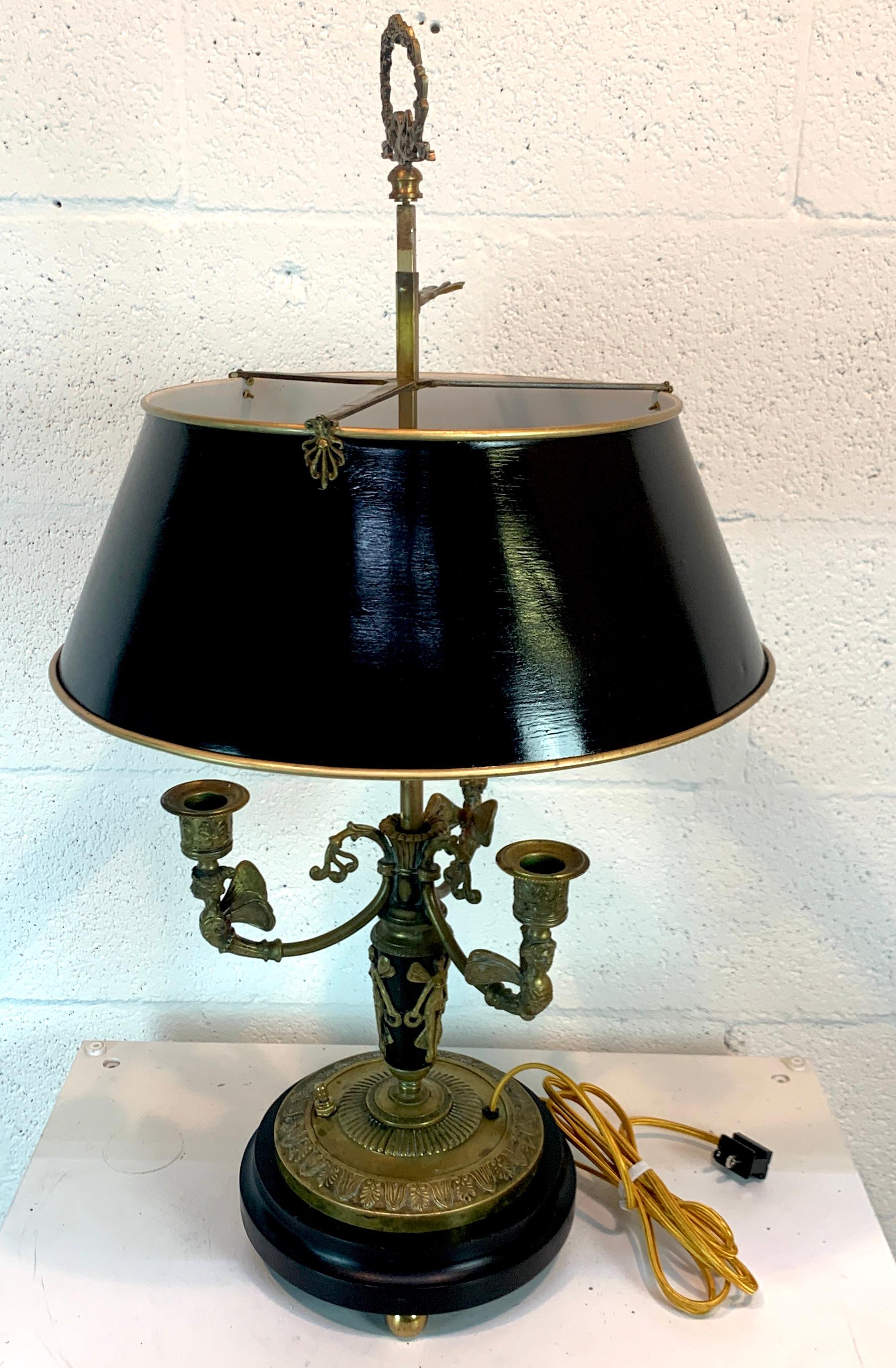 Good Quality French Empire Style Gilt Bronze Bouillotte Lamp with Tole Shade 5