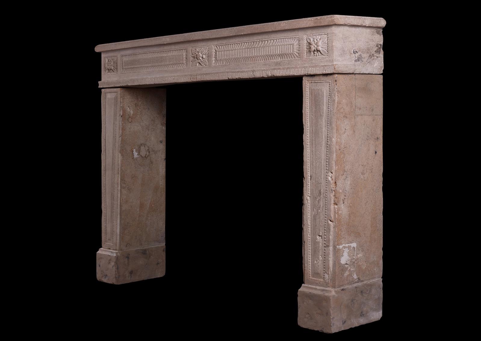 18th Century Good Quality French Limestone Louis XVI Fireplace For Sale