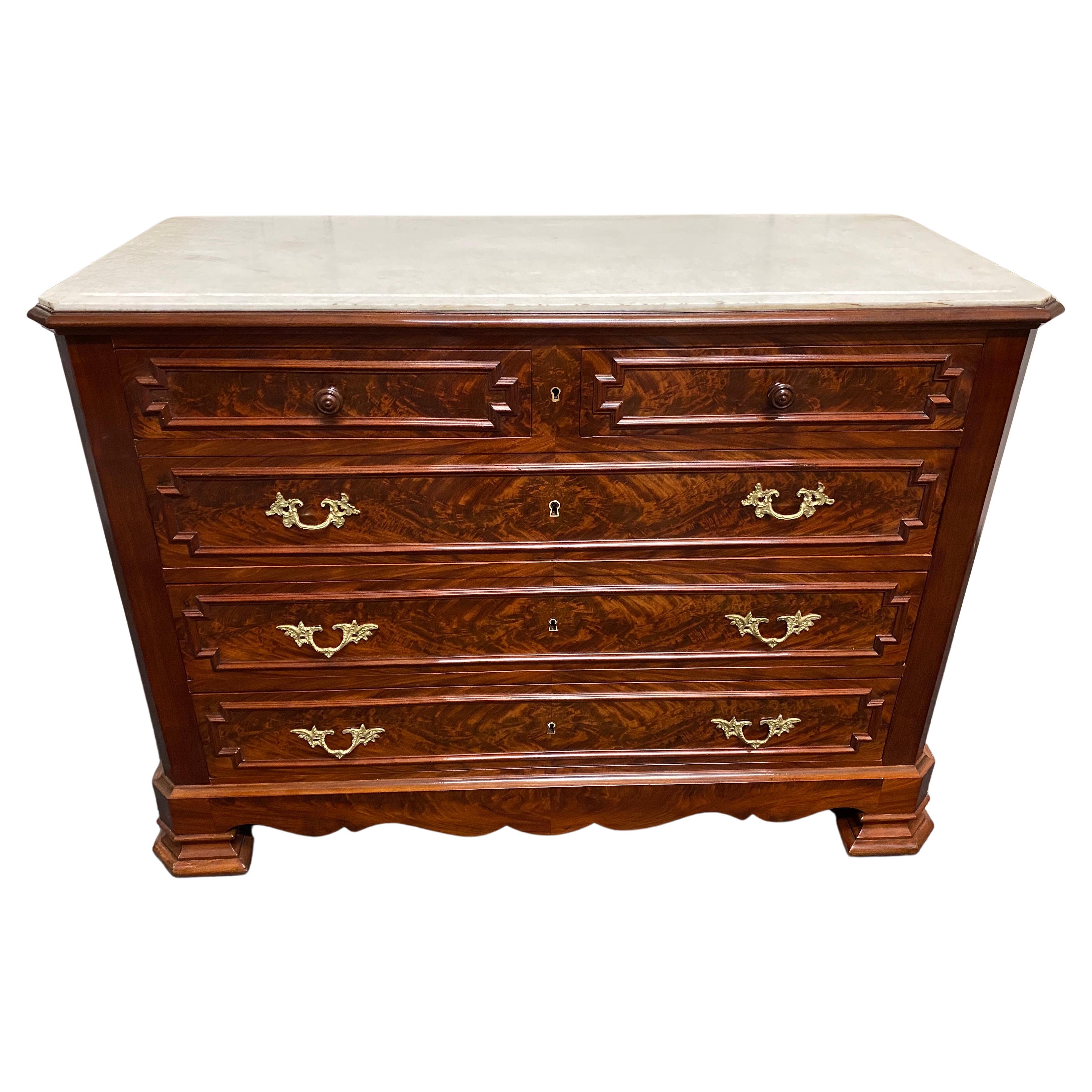 Good Quality French Marble Top Commode Chest of Drawers For Sale