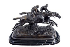 Good quality horse racing desk top bronze and marble