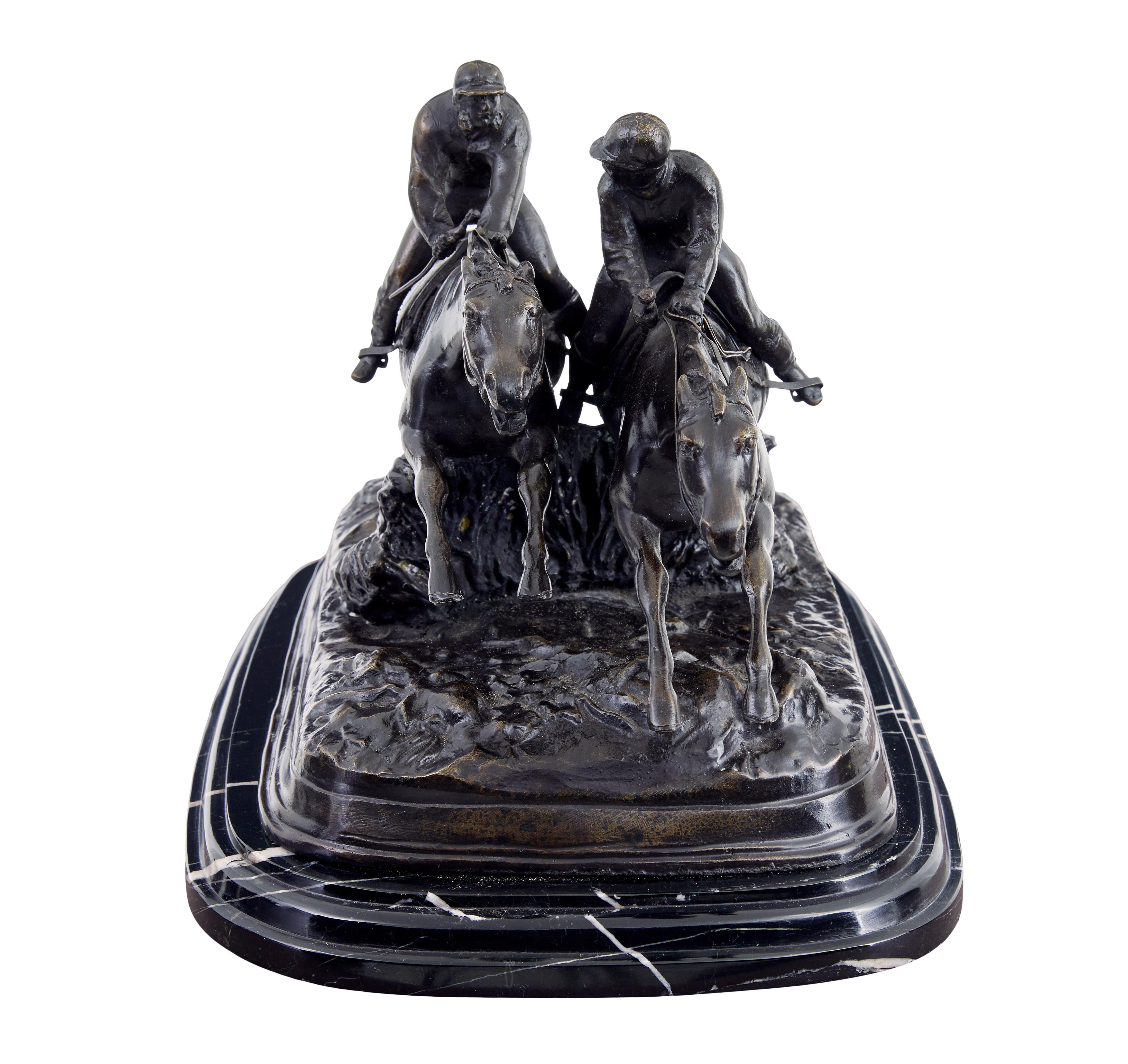 Victorian Good quality horse racing desk top bronze and marble For Sale
