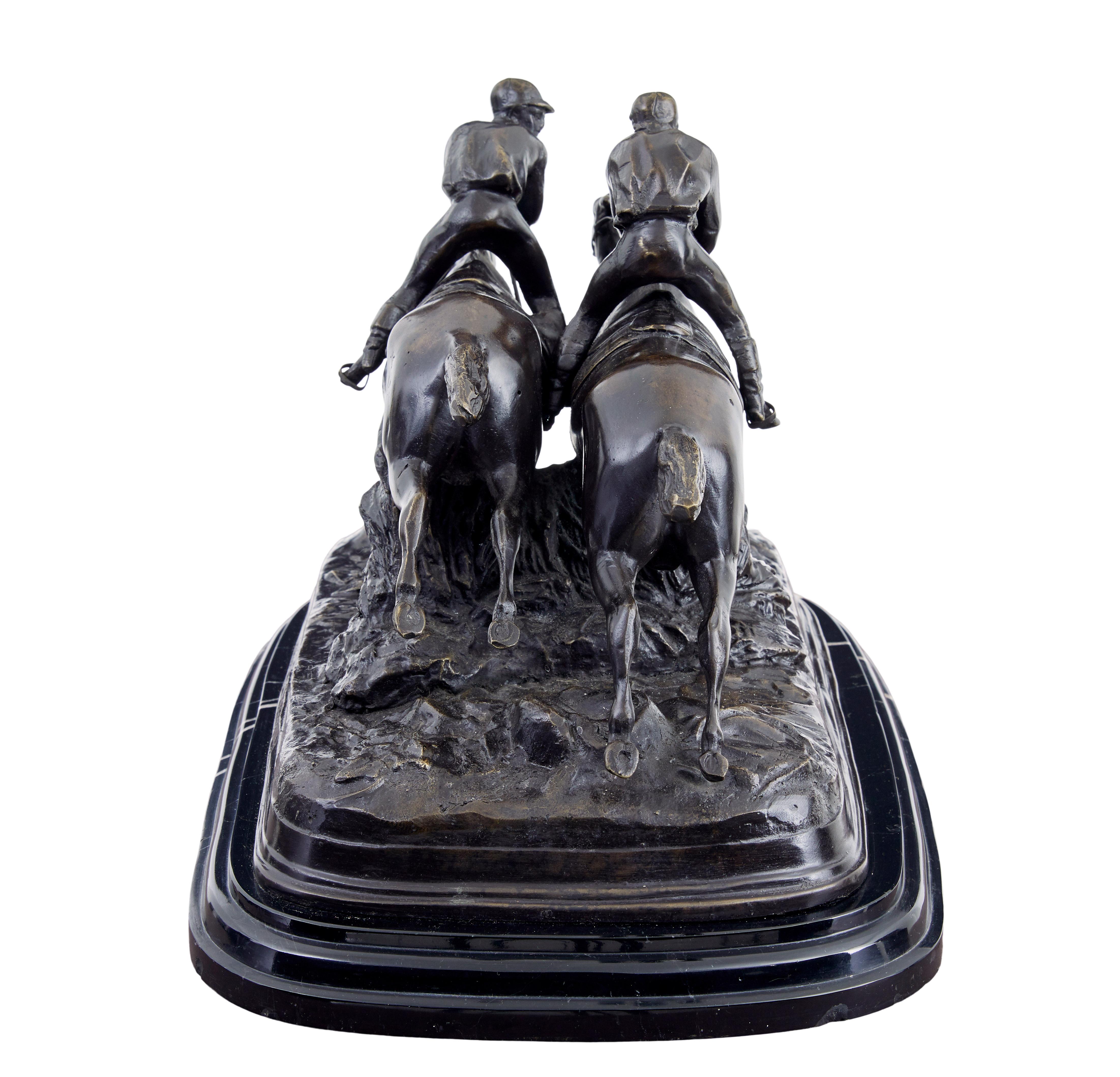 Bronzed Good quality horse racing desk top bronze and marble For Sale