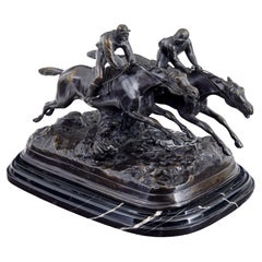 Vintage Good quality horse racing desk top bronze and marble