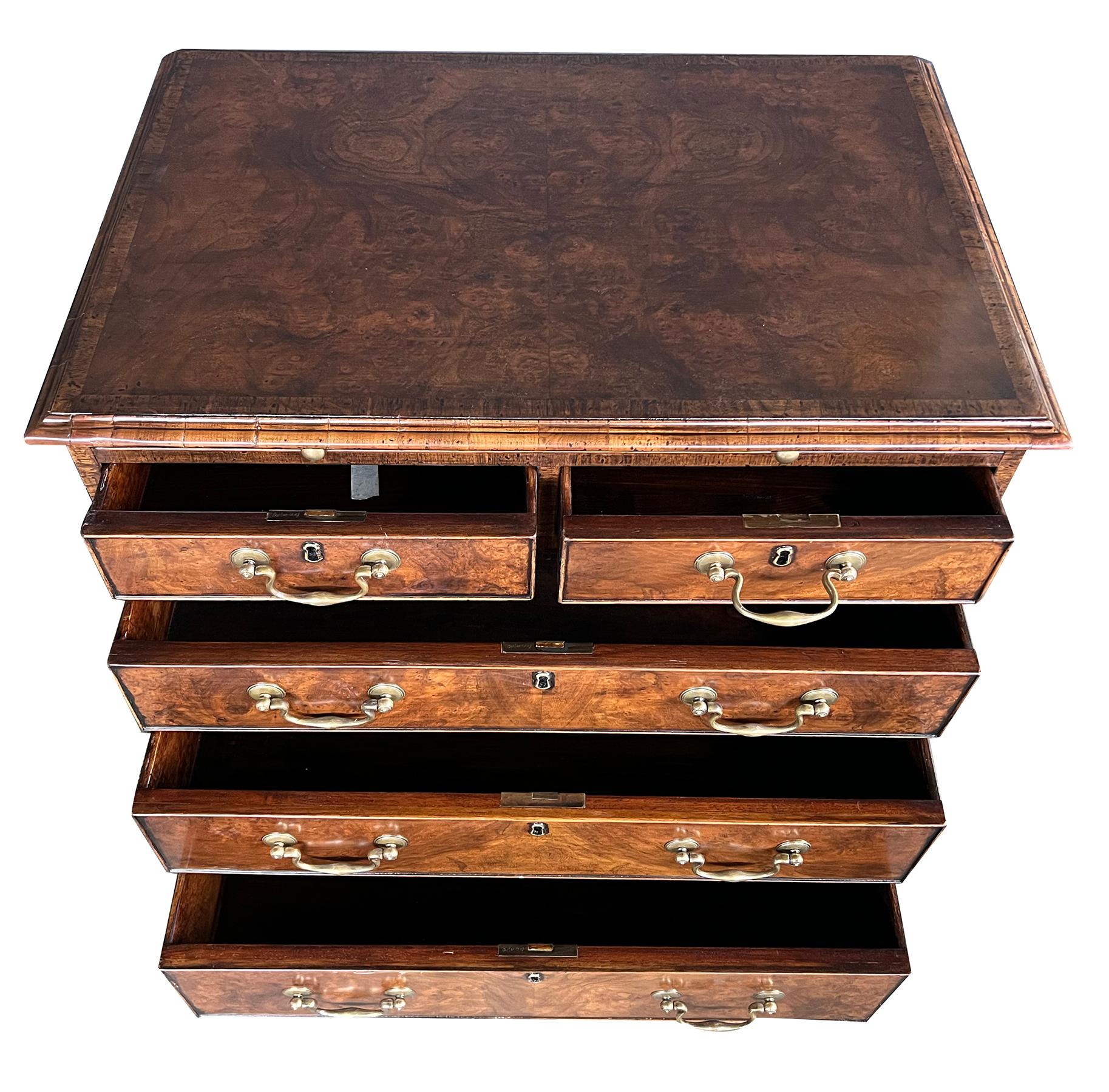 Hand-Crafted Good Quality Pair of Burton-Ching Ltd. George II Style Crossbanded Walnut Chests