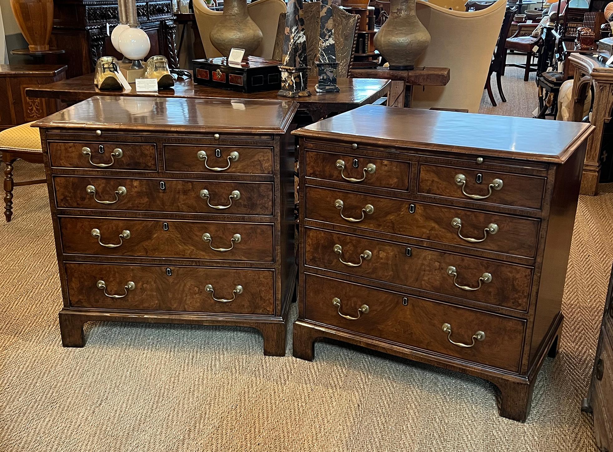 Good Quality Pair of Burton-Ching Ltd. George II Style Crossbanded Walnut Chests In Good Condition In San Francisco, CA