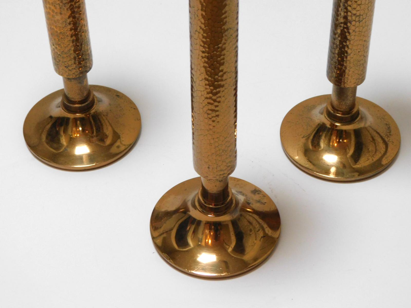 Good Quality Set of 3 of English Arts & Crafts Style Gilt-Bronze Candlesticks In Good Condition In San Francisco, CA