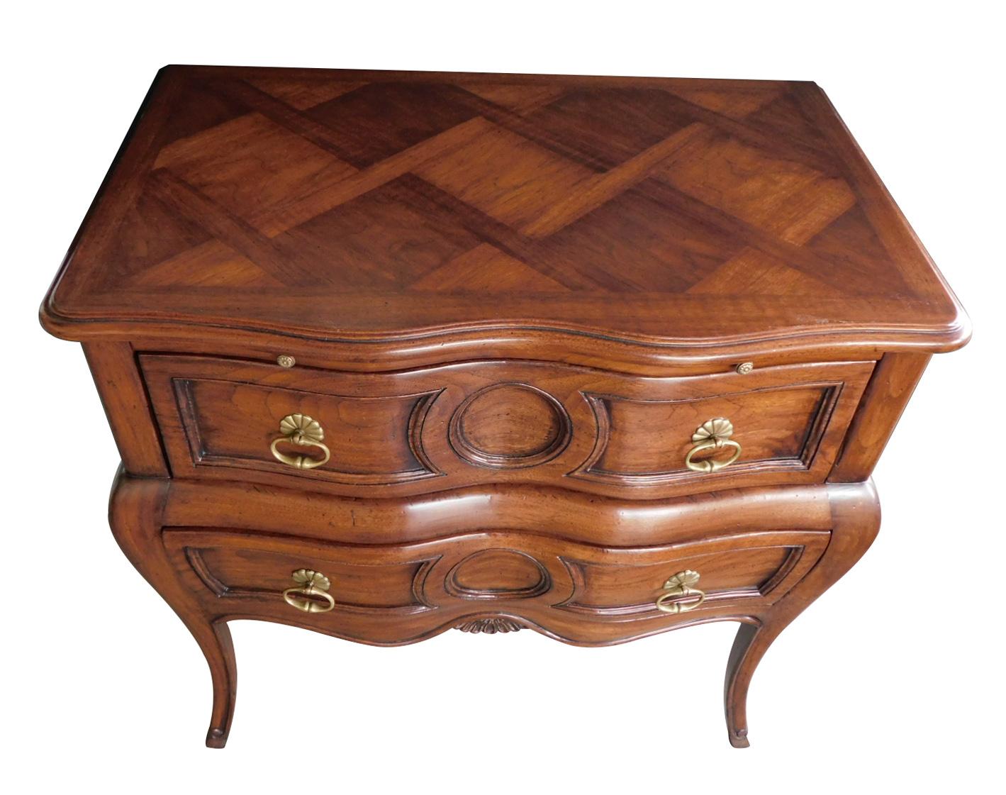 Rococo Revival Good Quality Walnut Bombé-form 2-drawer Chest by Auffray & Co., NY